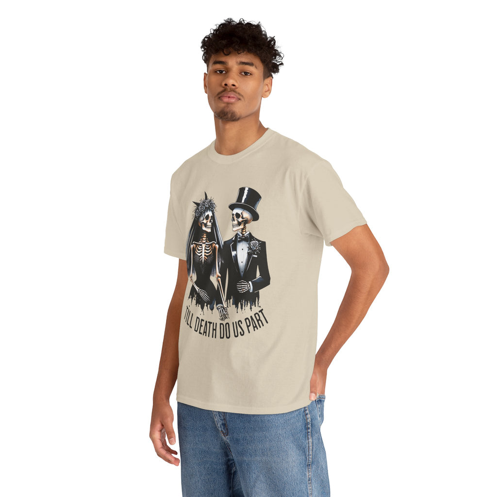 Skeleton Bride and Groom Wedding. Til Death, Tee - Horror Graphic Tee, Unisex Cotton Shirt, Halloween Costume, Horror Movie Gift, Spooky T-Shirt, Horror Fan Apparel
