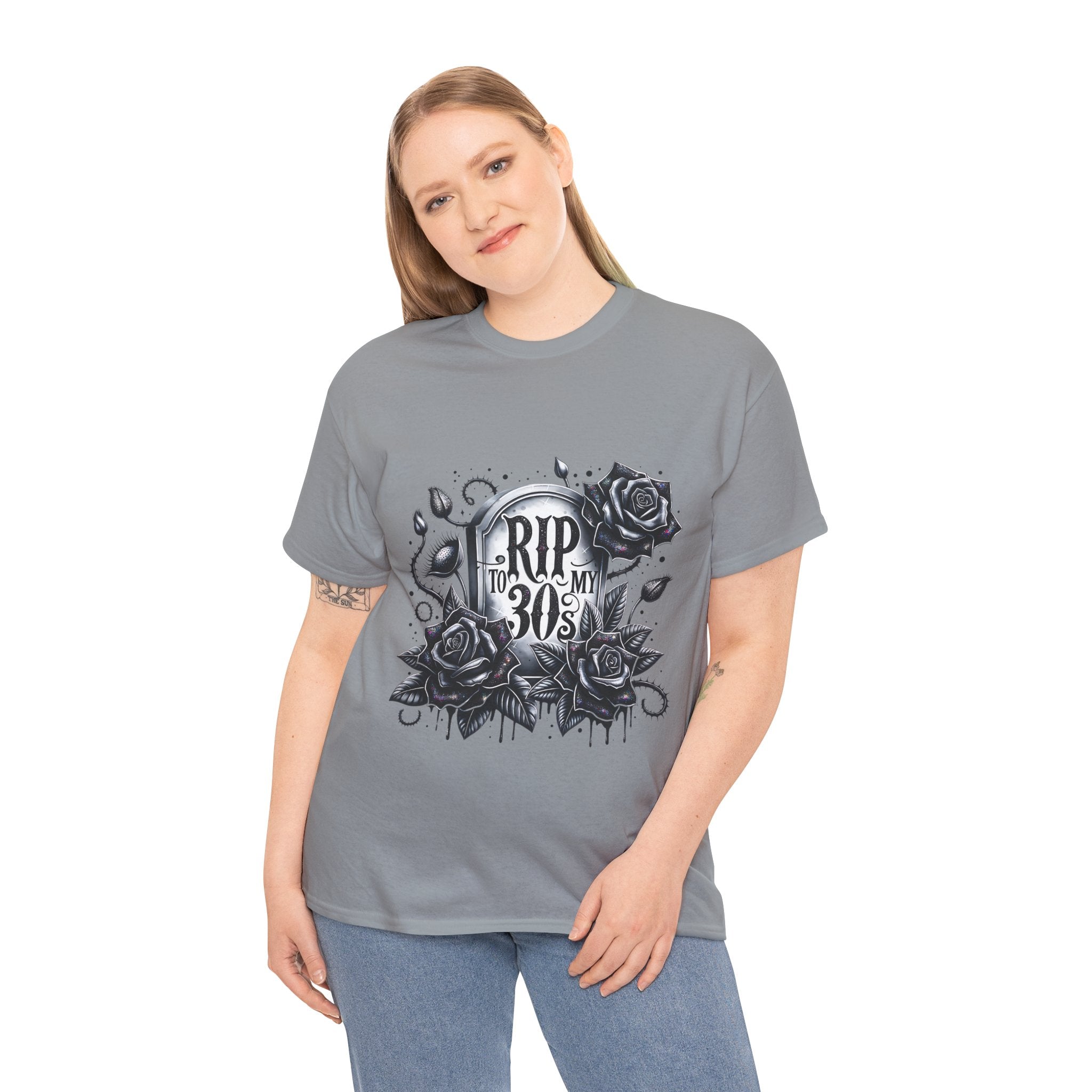 RIP to My 30s, Heavy, Unisex Graphic Shirt, Birthday Gift, Casual Wear, Vintage Style, Floral Design T-shirt