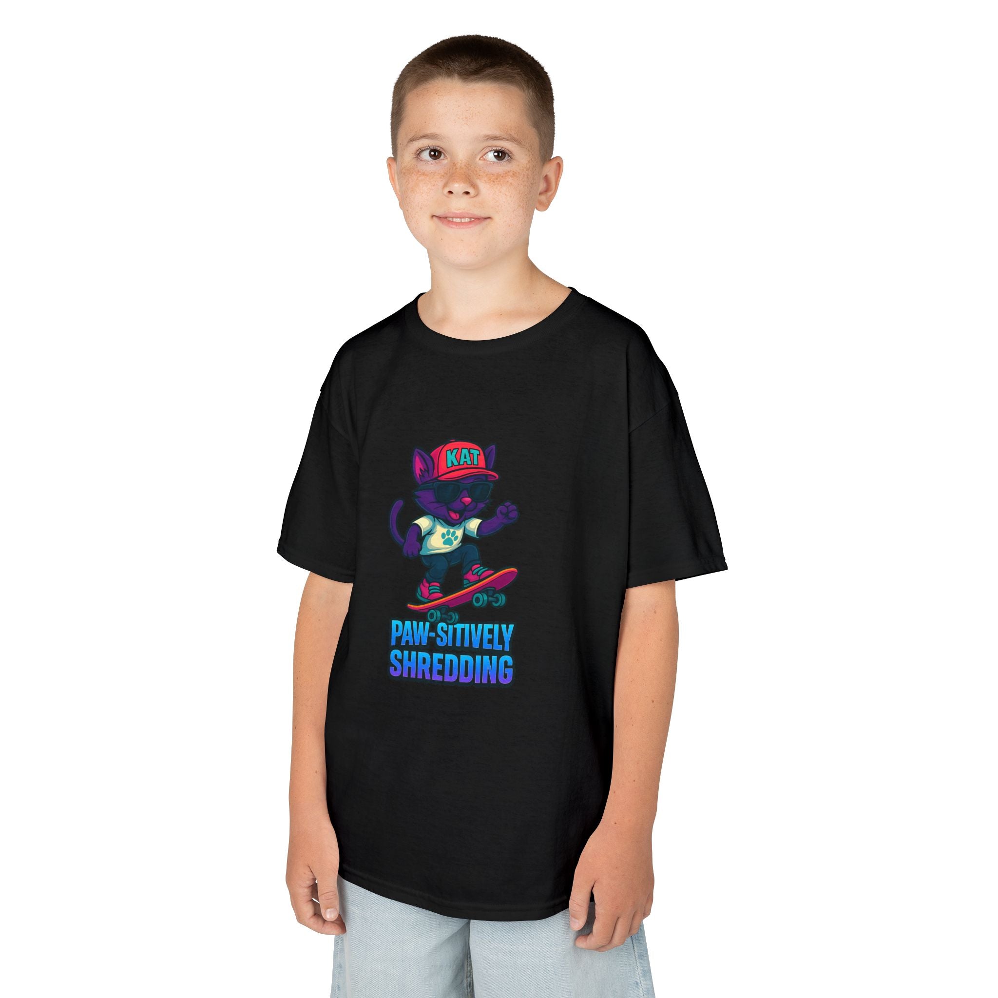 DJ KAT PAWS - Fun Skater Cat Design, Youth Summer T-Shirt, Cool Kids Apparel, Birthday Gift, Trendy Casual Wear