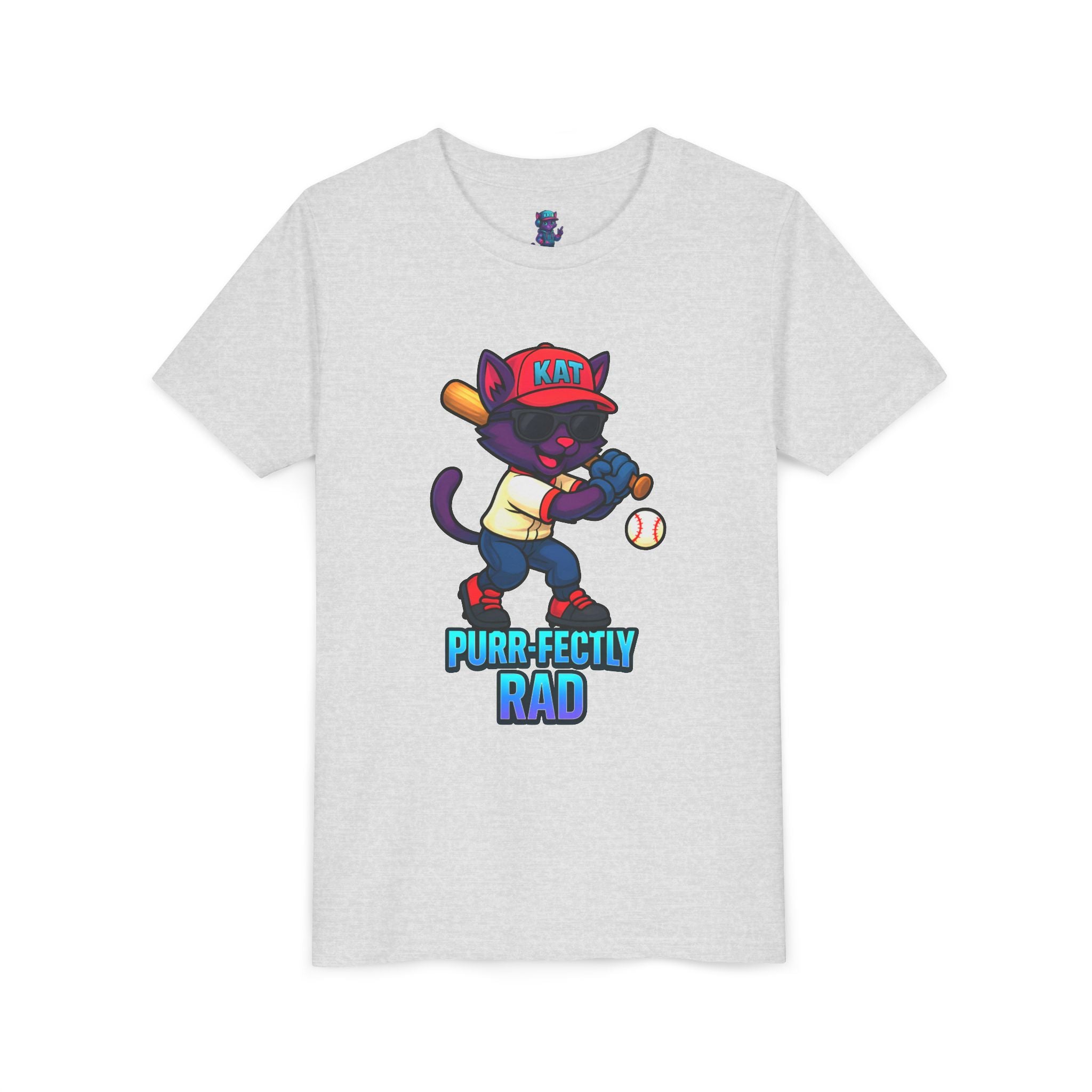 DJ KAT PAWS – Purr-fectly Rad Baseball Youth Tee | Fun Kids Graphic Shirt, Cool Cat Design, Perfect for Birthdays, Playdates & Sports Events