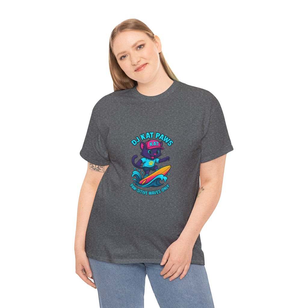 DJ KAT PAWS Surfing Fun T-Shirt | Stay Cool, Have Fun, Play Safe, Be You! | Fun Summer Tee, Gift for Cat Lovers, Beach Vibes