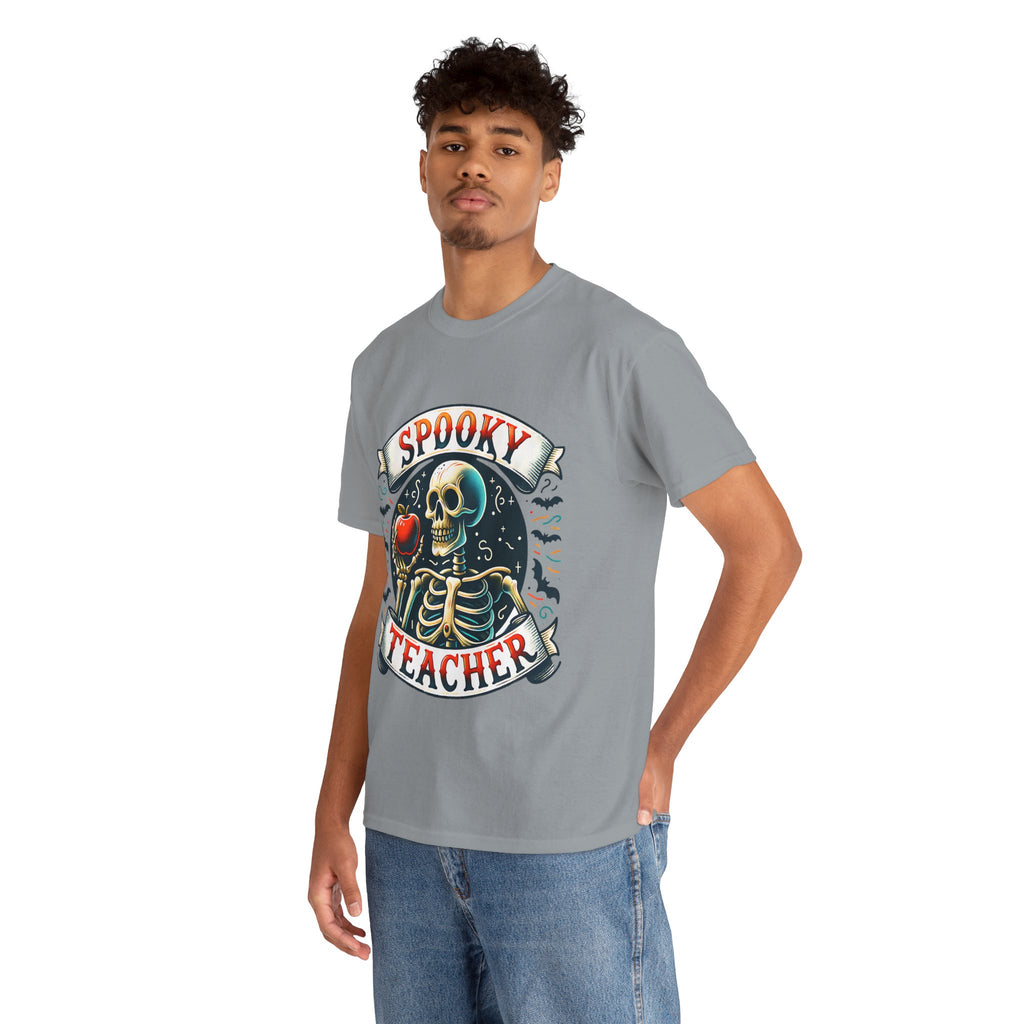 Spooky Teacher Tee, Halloween Shirt, Unisex Cotton T-Shirt, Funny Teacher Gift, Skeleton Design, Fall Apparel