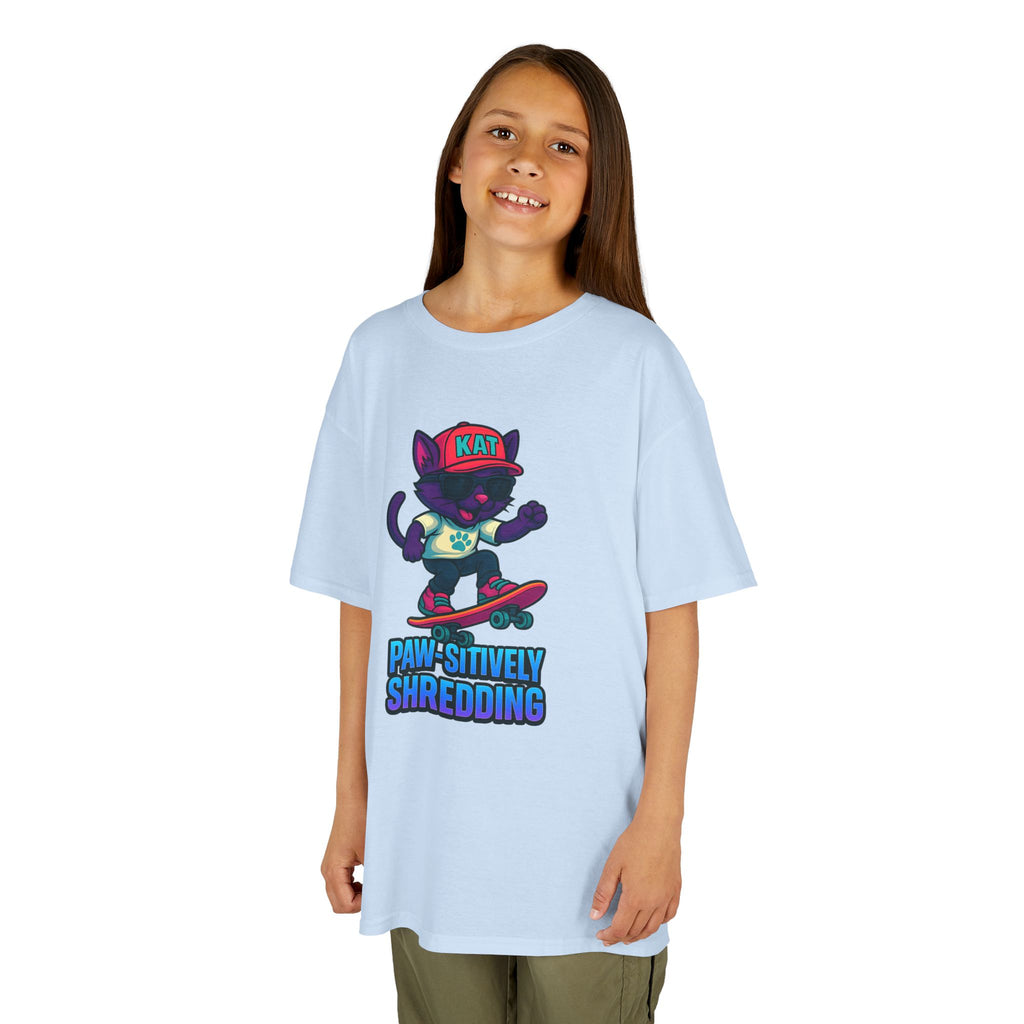 DJ KAT PAWS - Fun Skater Cat Design, Youth Summer T-Shirt, Cool Kids Apparel, Birthday Gift, Trendy Casual Wear