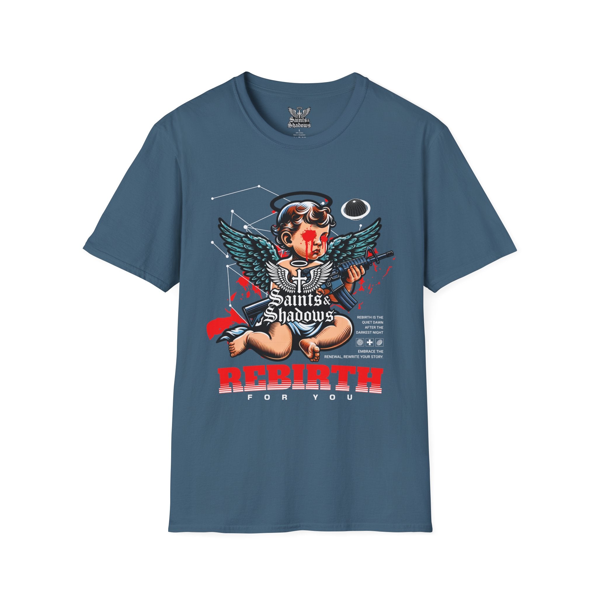 Saints and Shadows - Rebirth, Angelic Artwork Unisex Softstyle T-Shirt, Casual Wear