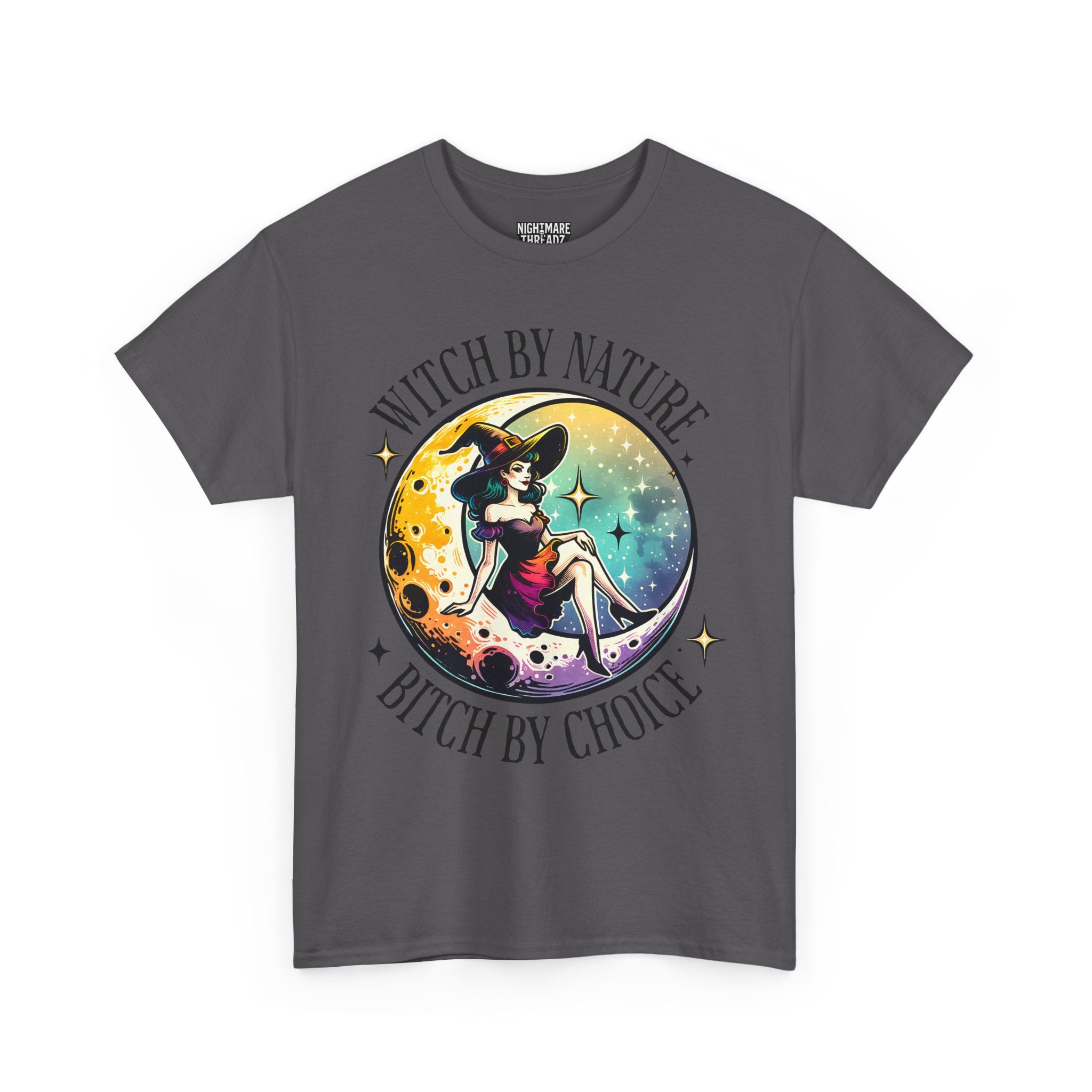 Witchy Cotton Tee - "Witch by Nature, Bitch by Choice" | Unisex Tee for Spooky Season, Boho Fashion, Festival Wear, Gift for Witches