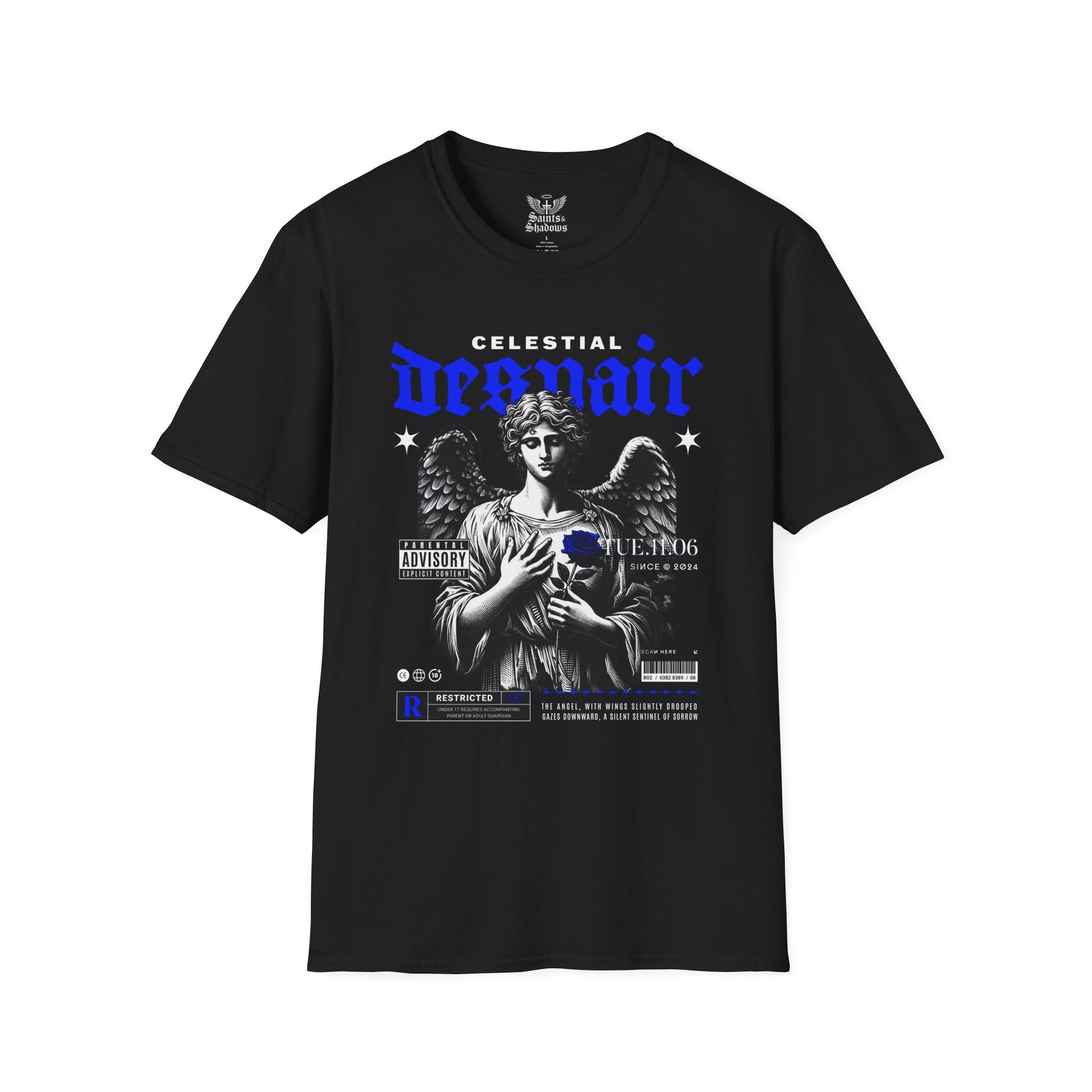 Saints and Shadows - Celestial Despair, Angelic Artwork Unisex Softstyle T-Shirt, Casual Wear