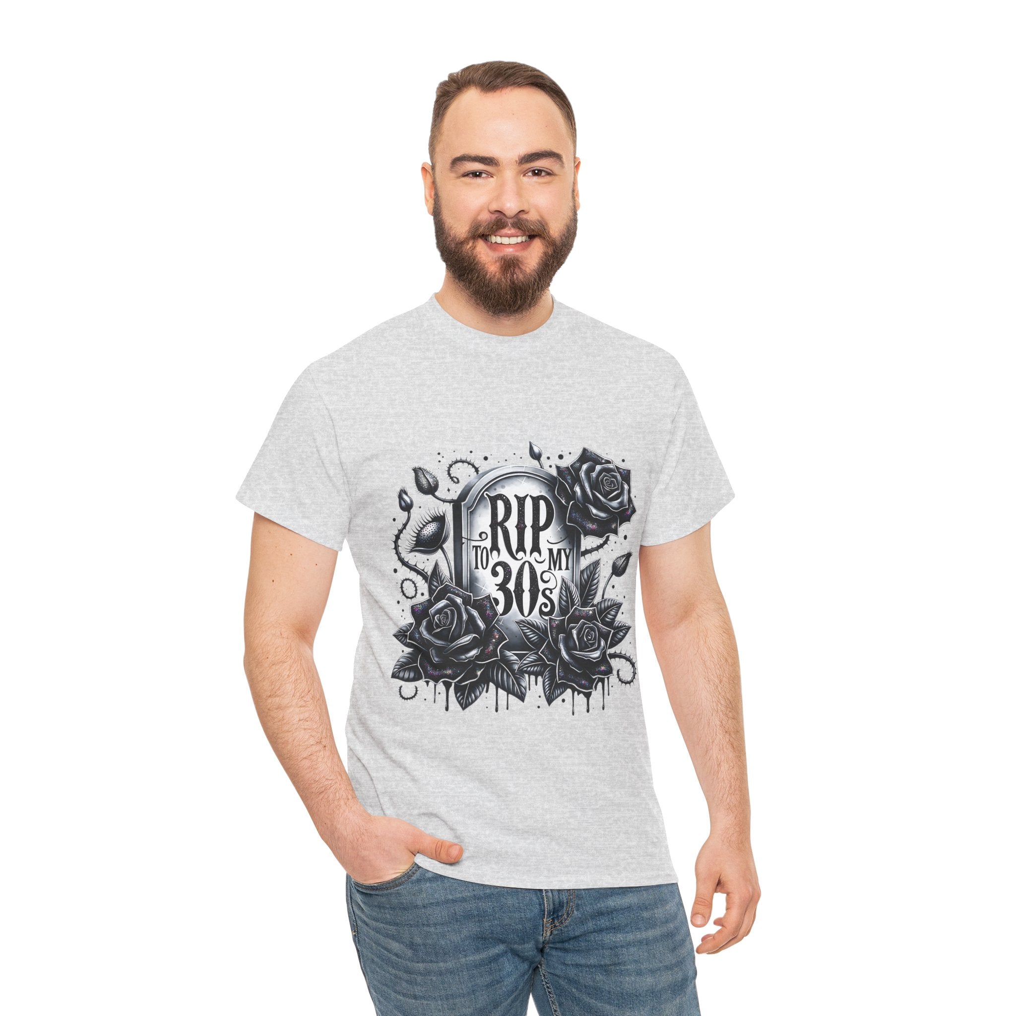 RIP to My 30s, Heavy, Unisex Graphic Shirt, Birthday Gift, Casual Wear, Vintage Style, Floral Design T-shirt