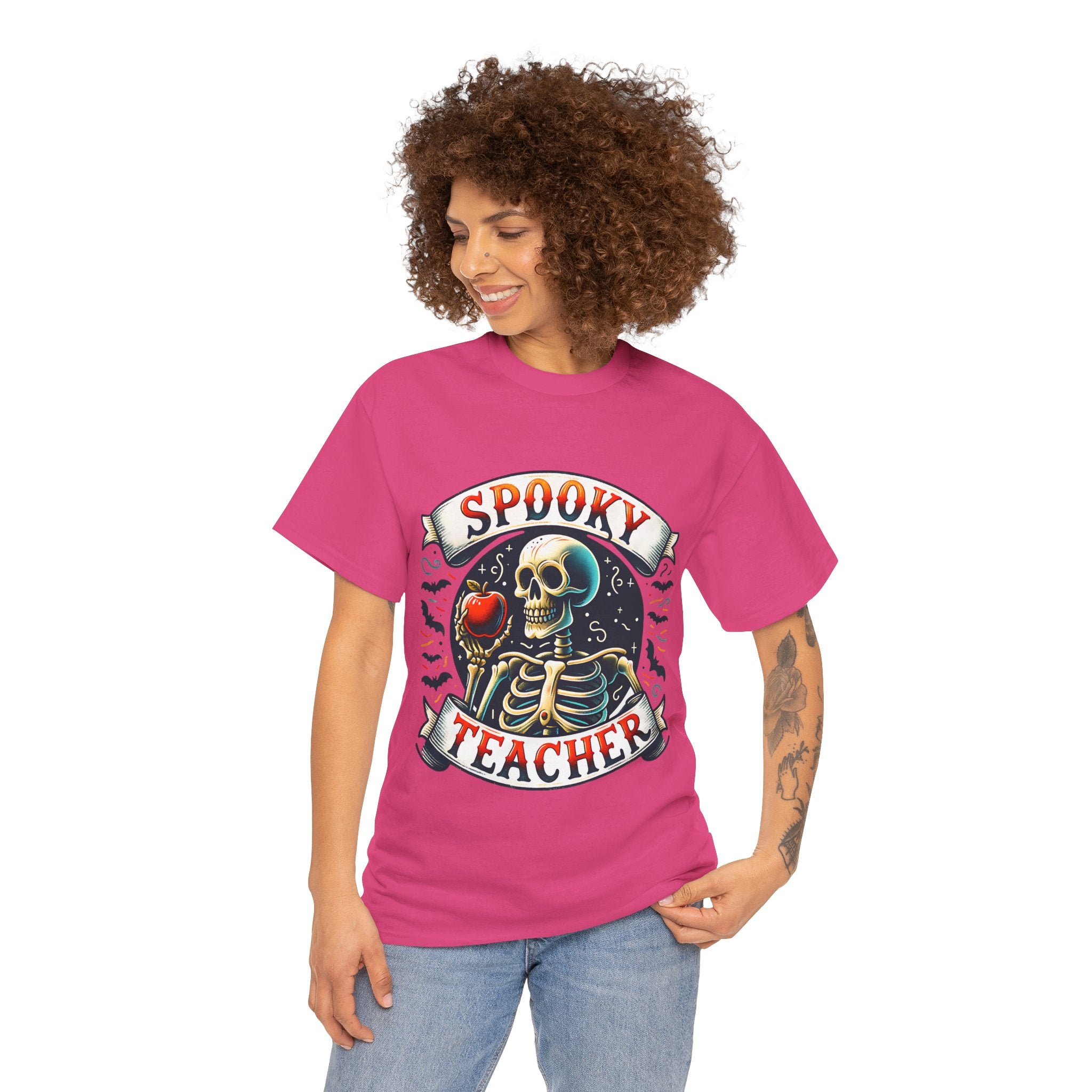 Spooky Teacher Tee, Halloween Shirt, Unisex Cotton T-Shirt, Funny Teacher Gift, Skeleton Design, Fall Apparel