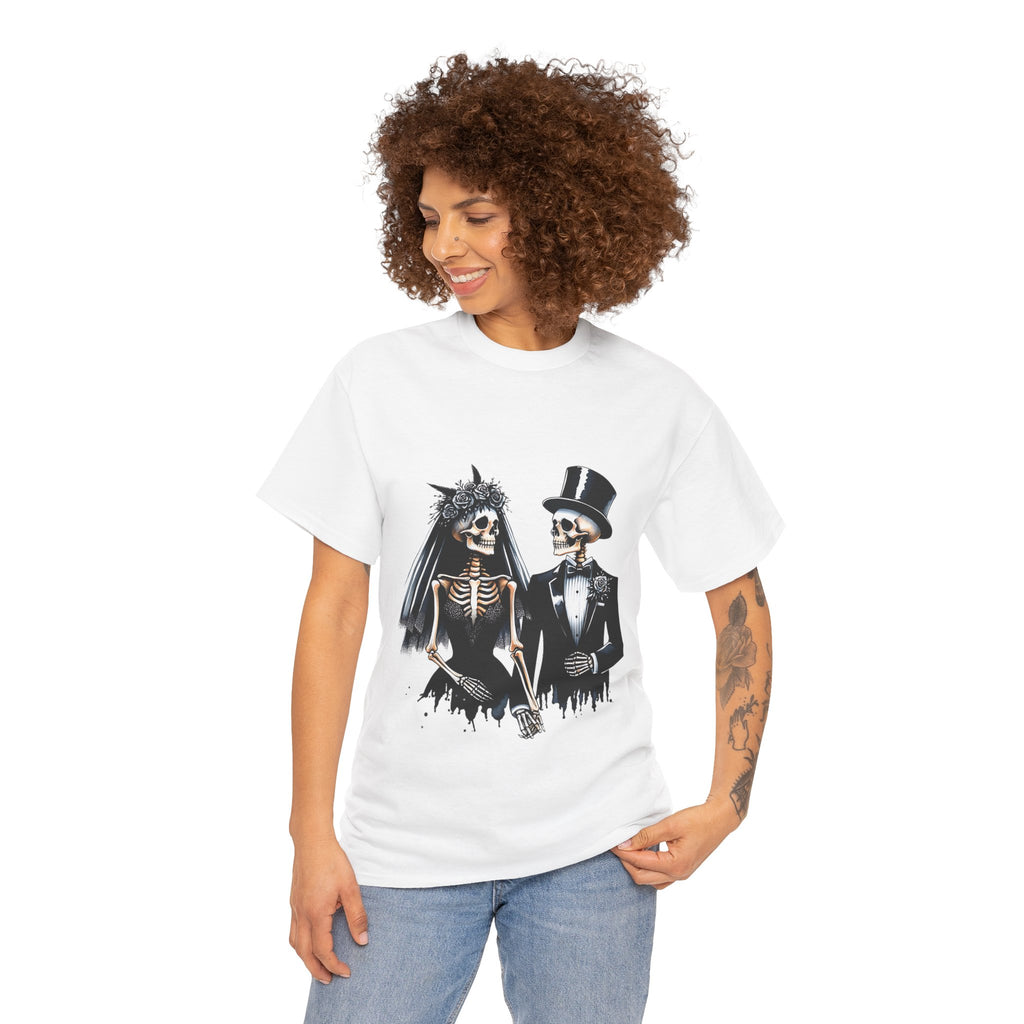 Skeleton Bride and Groom Wedding Tee - Horror Graphic Tee, Unisex Cotton Shirt, Halloween Costume, Horror Movie Gift, Spooky T-Shirt, Horror Fan Apparel