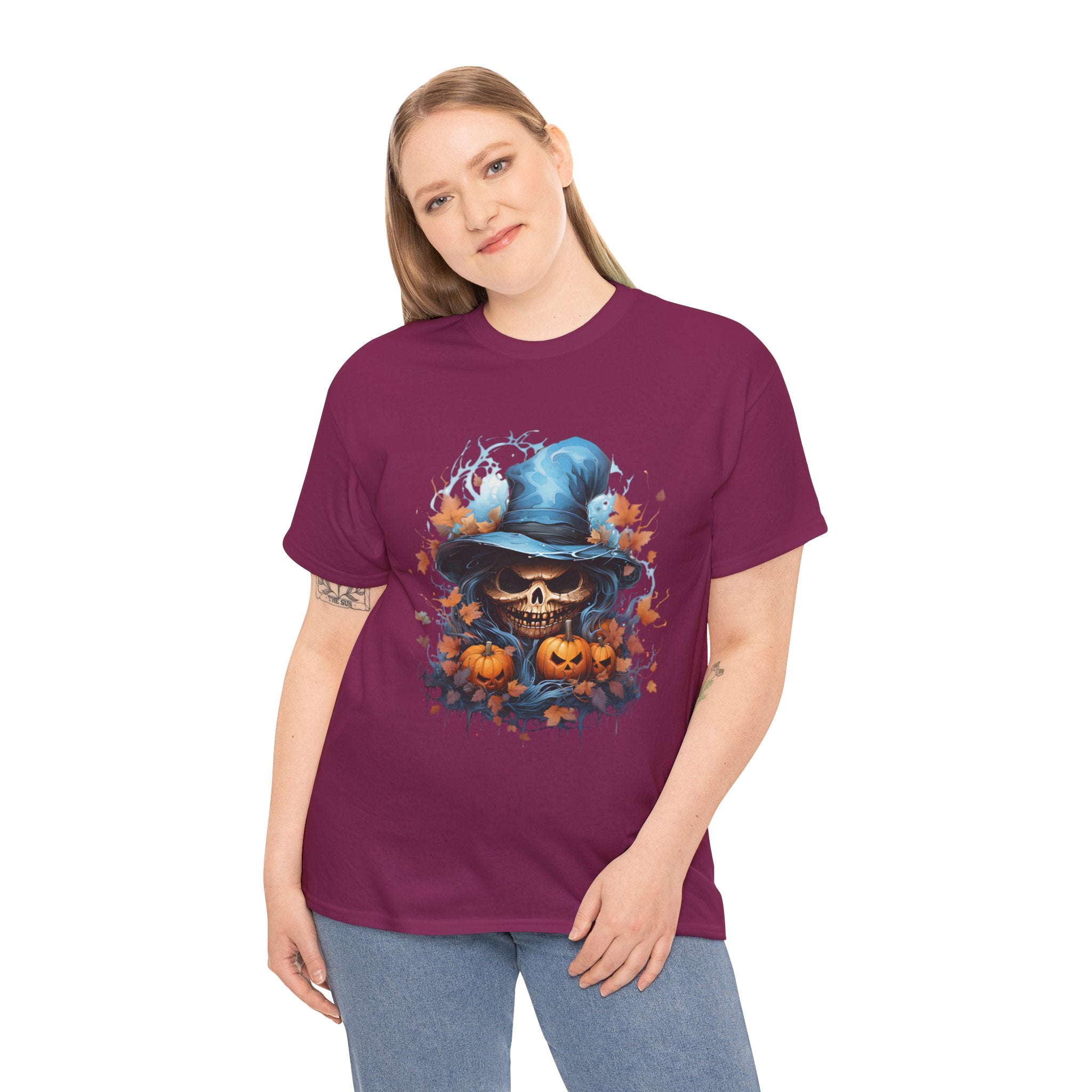 Skull Witch Unhappy Halloween Tee - Halloween Shirt, Spooky Tee, Pumpkin Shirt, Fall Apparel, Costume Top