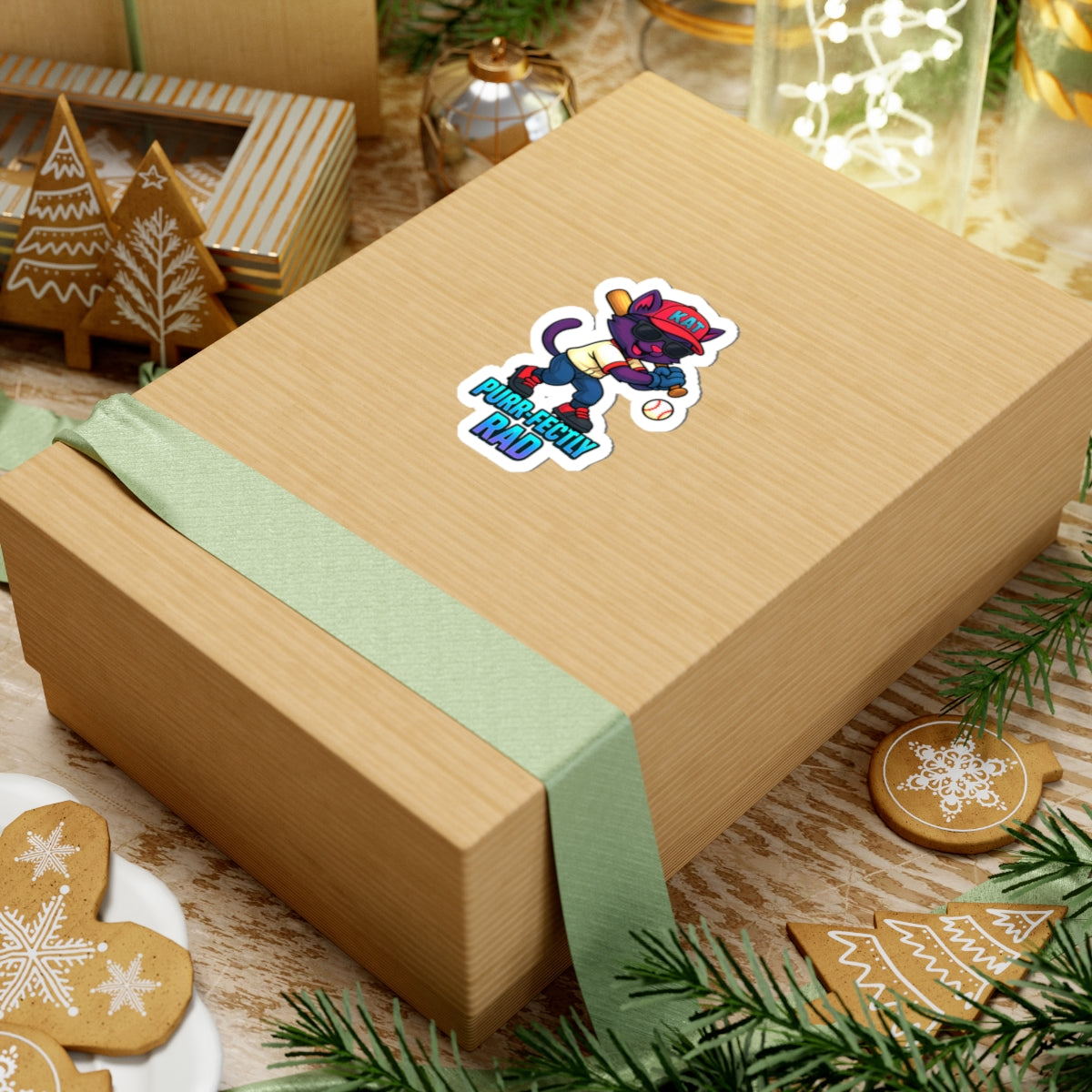 DJ KAT PAWS – Purr-fectly Rad | Cat-Themed Kiss-Cut Stickers, Laptop Decals for Cat Lovers, Fun Gift for Baseball Fans & Wall Decor