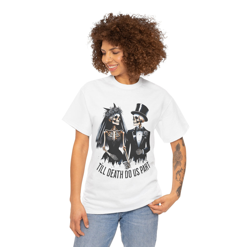 Skeleton Bride and Groom Wedding. Til Death, Tee - Horror Graphic Tee, Unisex Cotton Shirt, Halloween Costume, Horror Movie Gift, Spooky T-Shirt, Horror Fan Apparel