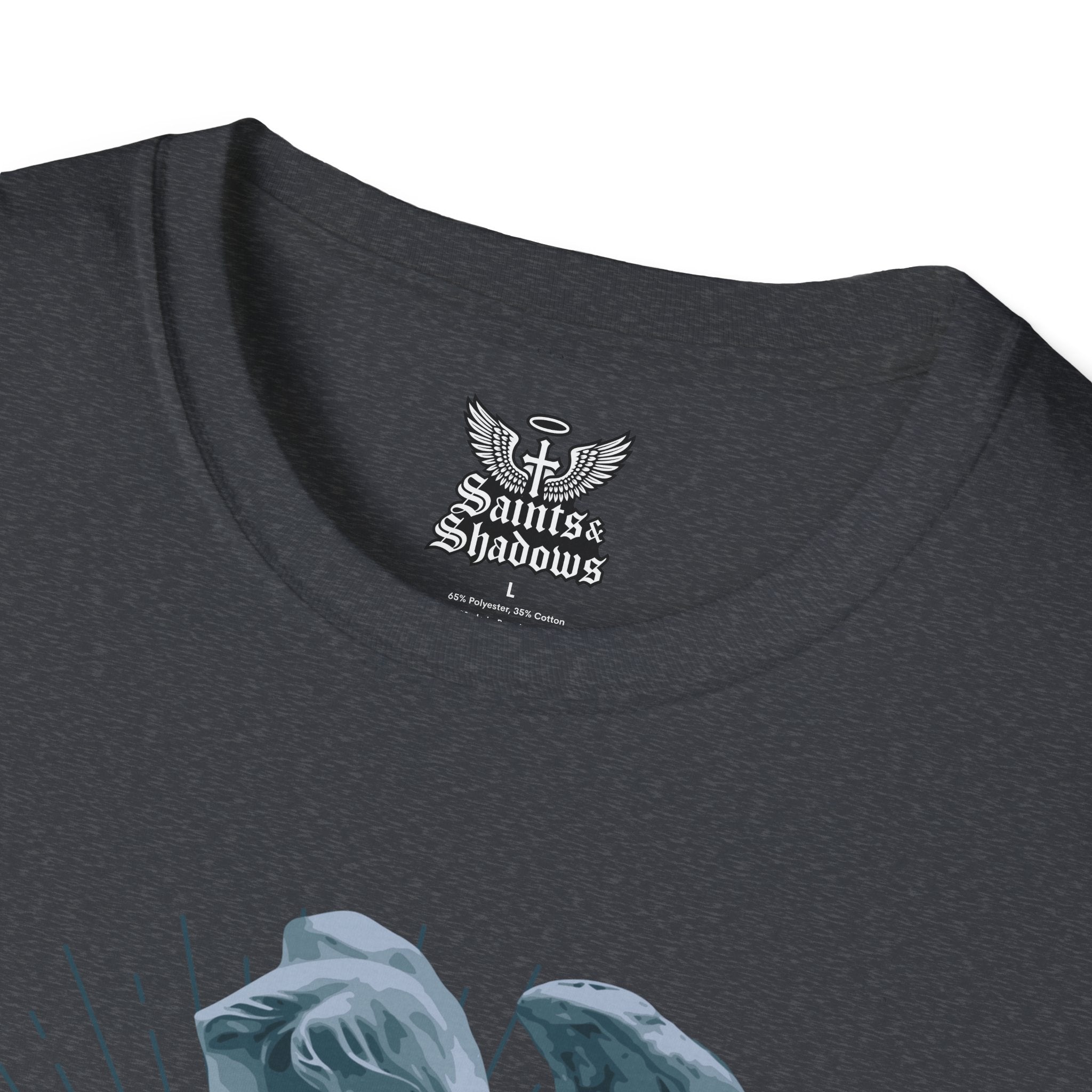 Saints and Shadows - Stop Wars, Angelic Artwork Unisex Softstyle T-Shirt, Casual Wear