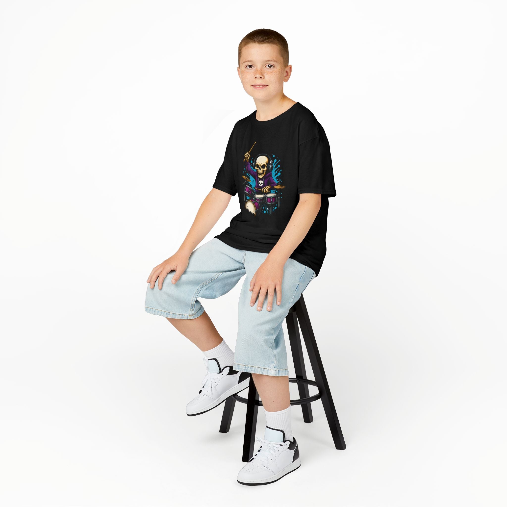 Bone Jams MC Bonez Kids Tee | Drummer Edition | Halloween Costume, Birthday Gift & Drop Dead Beats Apparel