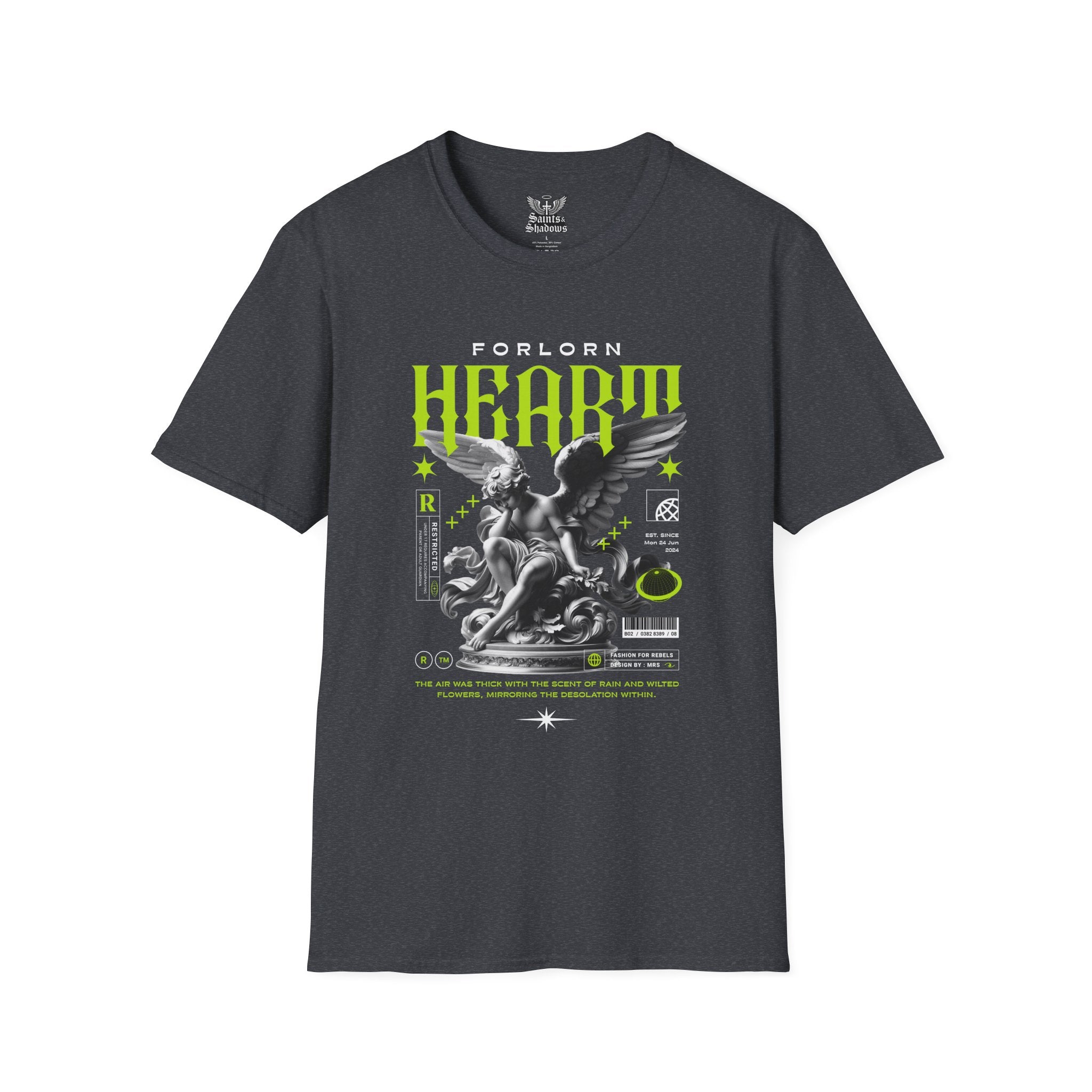 Saints and Shadows - Forlorn Heart, Angelic Artwork Unisex Softstyle T-Shirt, Casual Wear