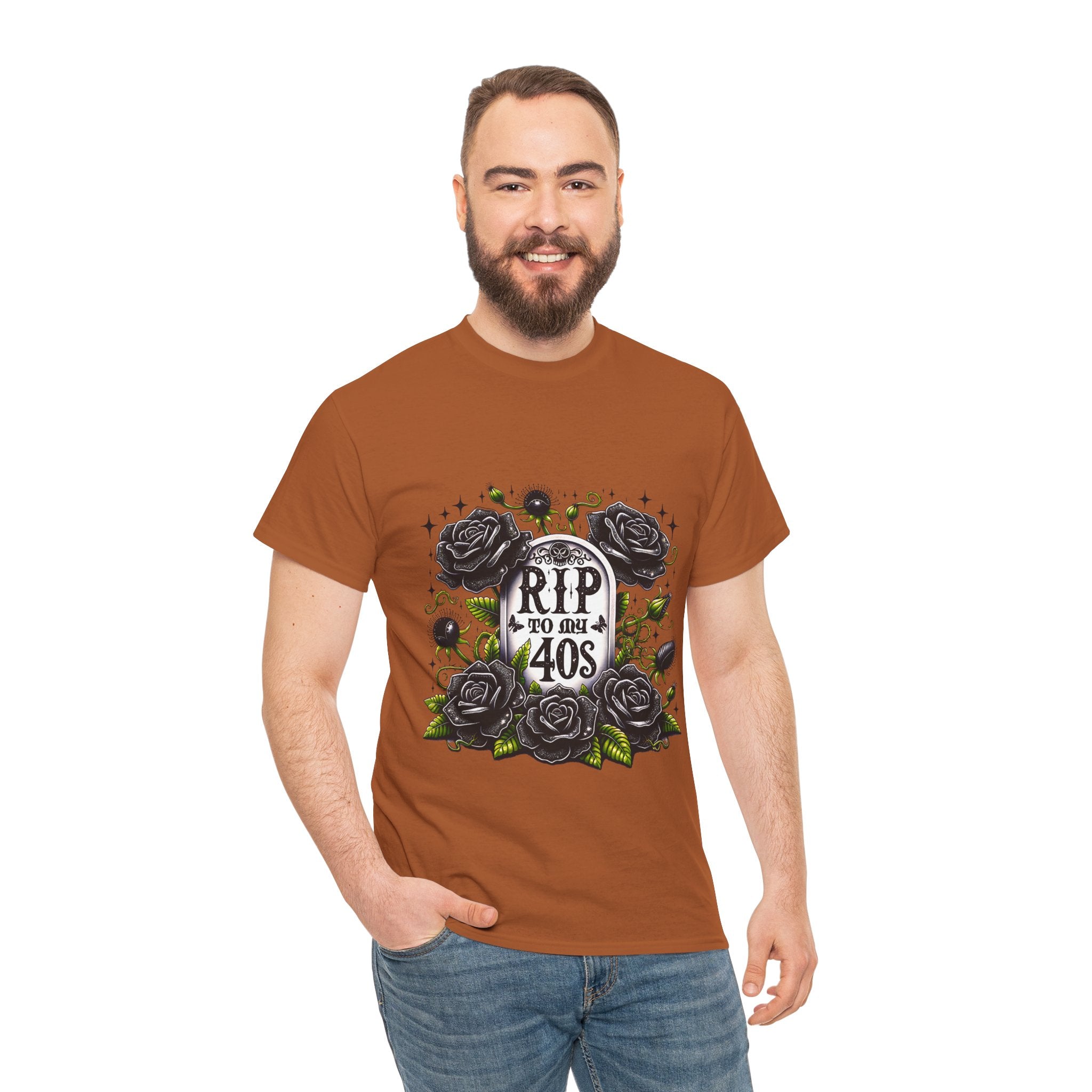RIP to My 40s Tee, Heavy, Unisex Graphic Shirt, Birthday Gift, Casual Wear, Vintage Style, Floral Design T-shirt