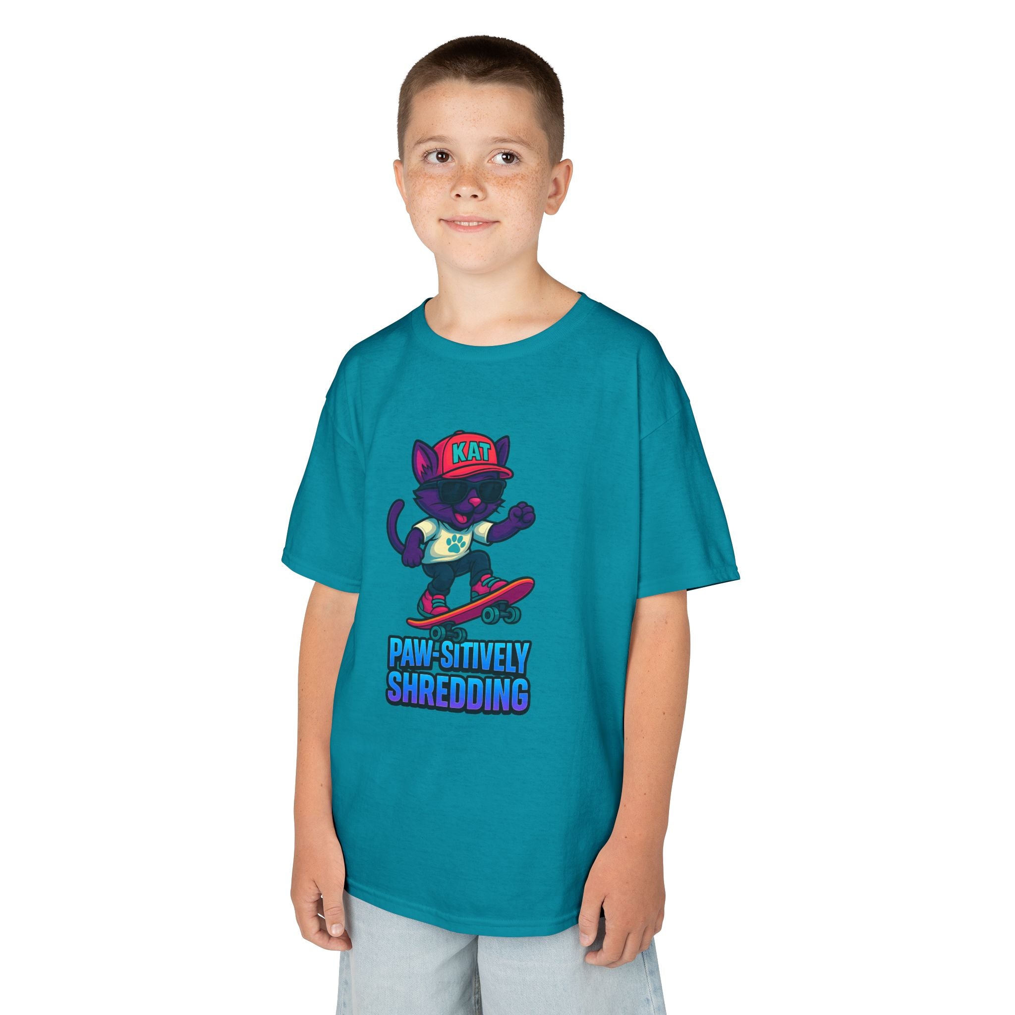 DJ KAT PAWS - Fun Skater Cat Design, Youth Summer T-Shirt, Cool Kids Apparel, Birthday Gift, Trendy Casual Wear