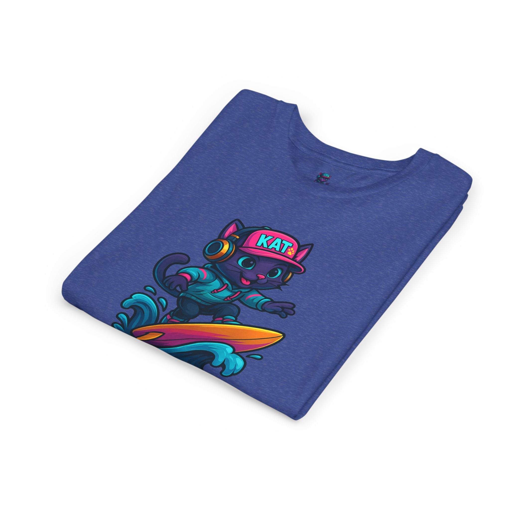 DJ KAT PAWS Paw-Sitive Waves Only, Youth Tee | Kids Surfing T-Shirt, Fun Cat Graphic Top, Summer Apparel, Gifts for Animal Lovers