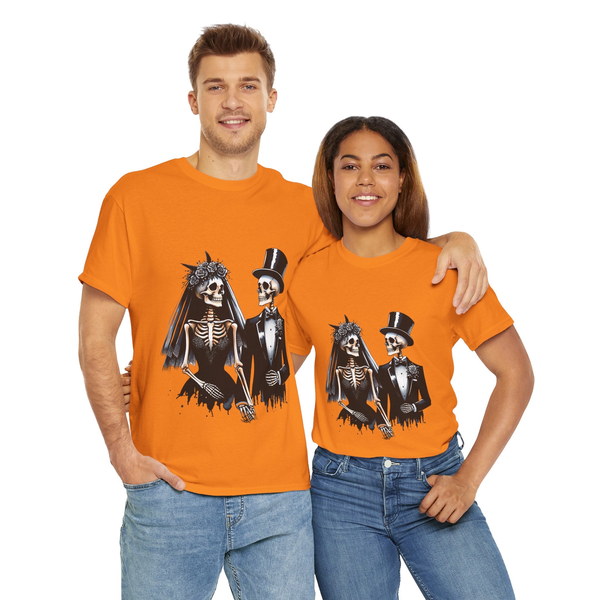 Skeleton Bride and Groom Wedding Tee - Horror Graphic Tee, Unisex Cotton Shirt, Halloween Costume, Horror Movie Gift, Spooky T-Shirt, Horror Fan Apparel