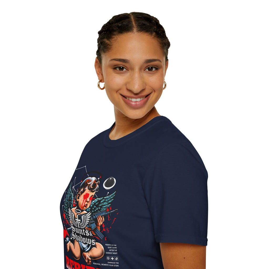 Saints and Shadows - Rebirth, Angelic Artwork Unisex Softstyle T-Shirt, Casual Wear