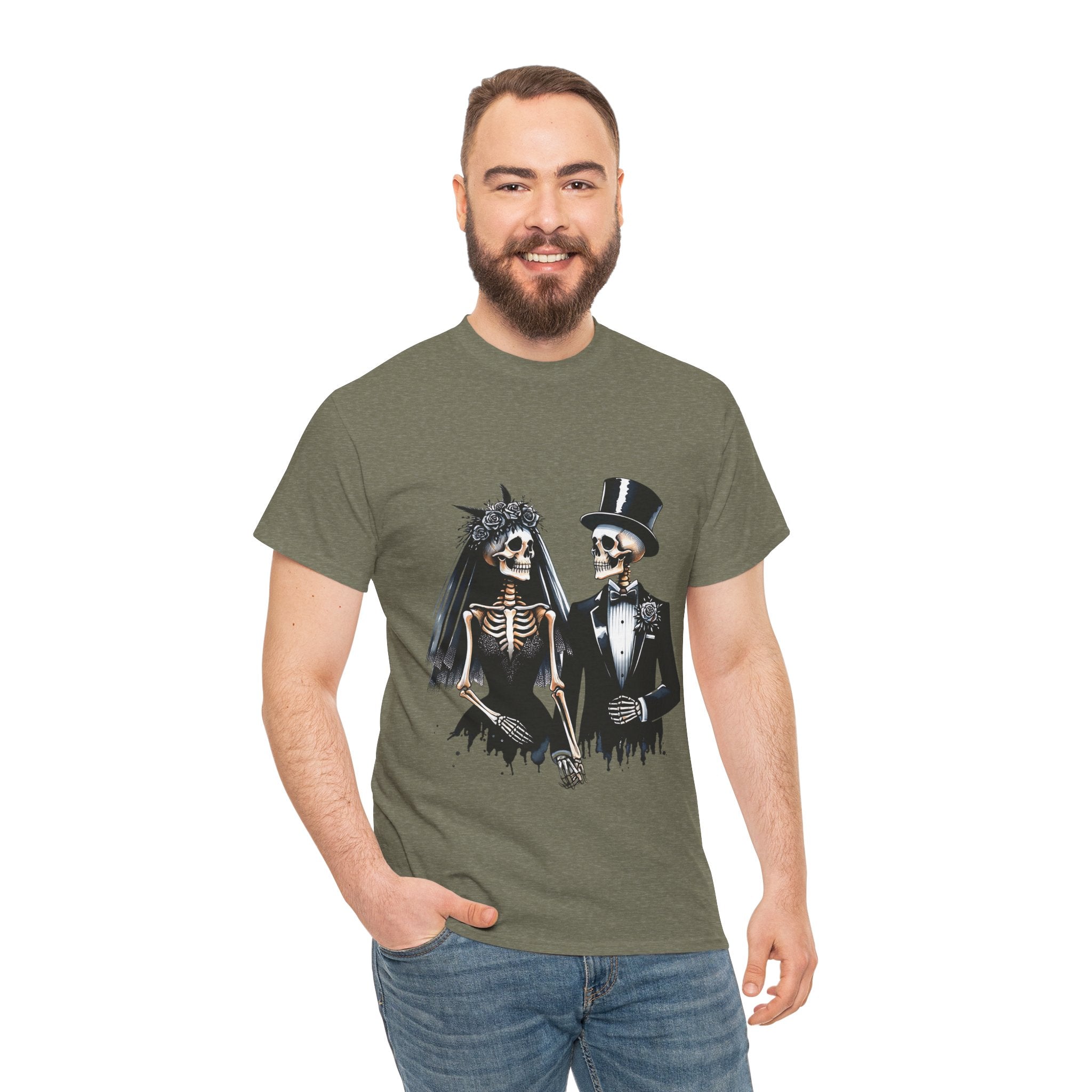 Skeleton Bride and Groom Wedding Tee - Horror Graphic Tee, Unisex Cotton Shirt, Halloween Costume, Horror Movie Gift, Spooky T-Shirt, Horror Fan Apparel