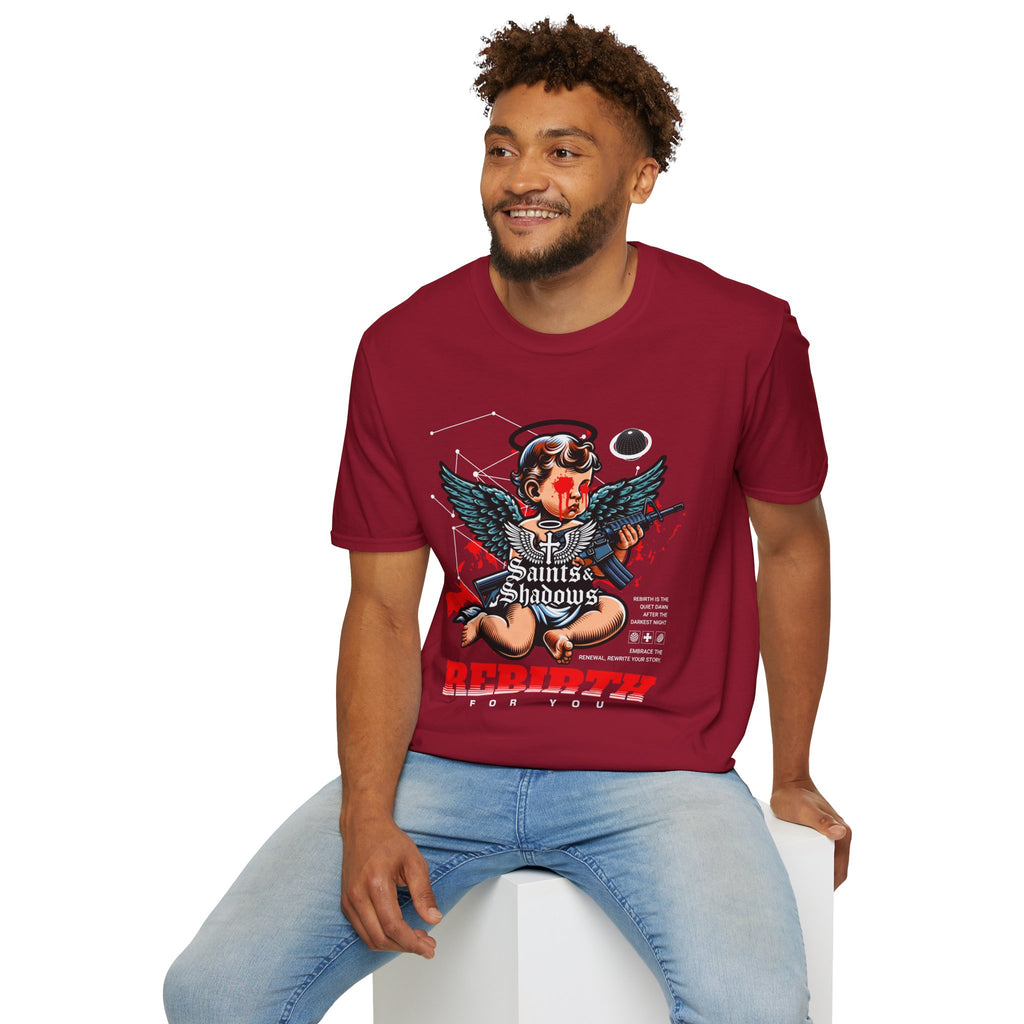 Saints and Shadows - Rebirth, Angelic Artwork Unisex Softstyle T-Shirt, Casual Wear