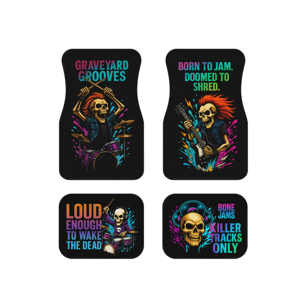 Bone Jams MC Bonez, Rockin' Car Mats (Set of 4) for Music Lovers, Punk Vibes, Skull Design, Unique Auto Accessories, Perfect for Gifts