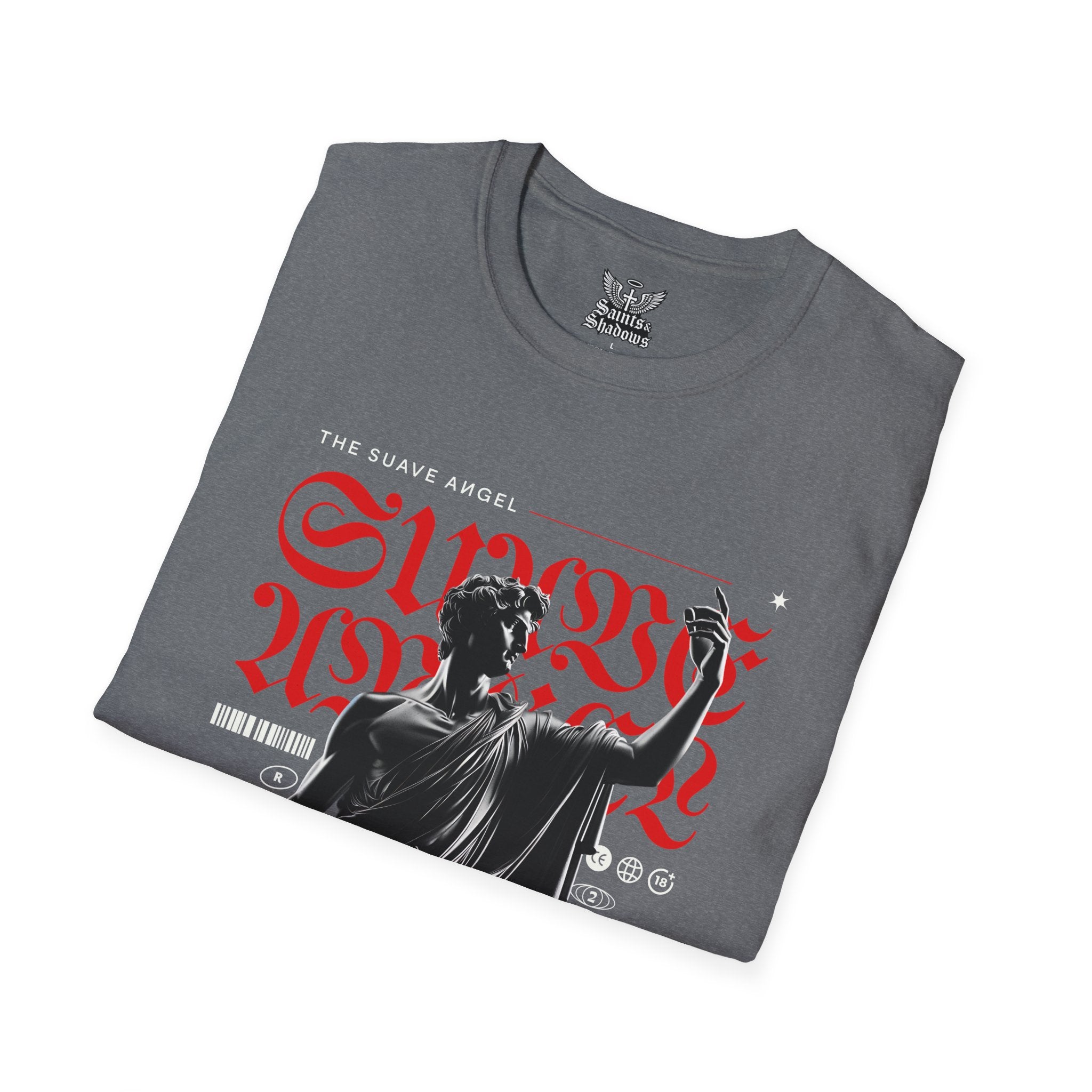 Saints and Shadows - The Suave Angel, Angelic Artwork Unisex Softstyle T-Shirt, Casual Wear