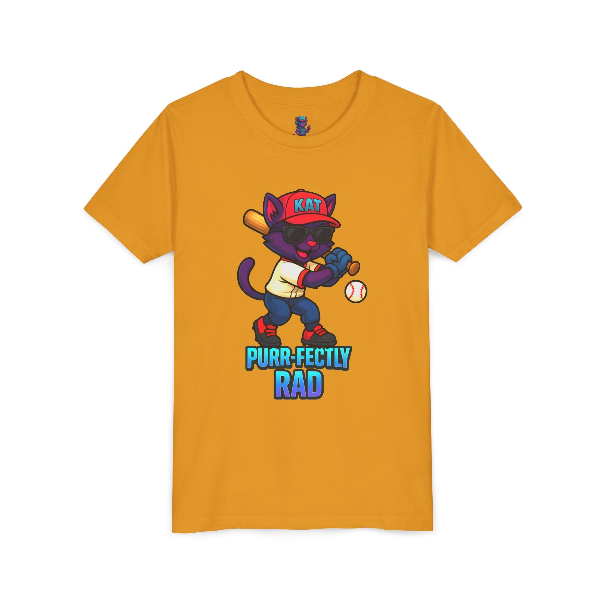 DJ KAT PAWS – Purr-fectly Rad Baseball Youth Tee | Fun Kids Graphic Shirt, Cool Cat Design, Perfect for Birthdays, Playdates & Sports Events
