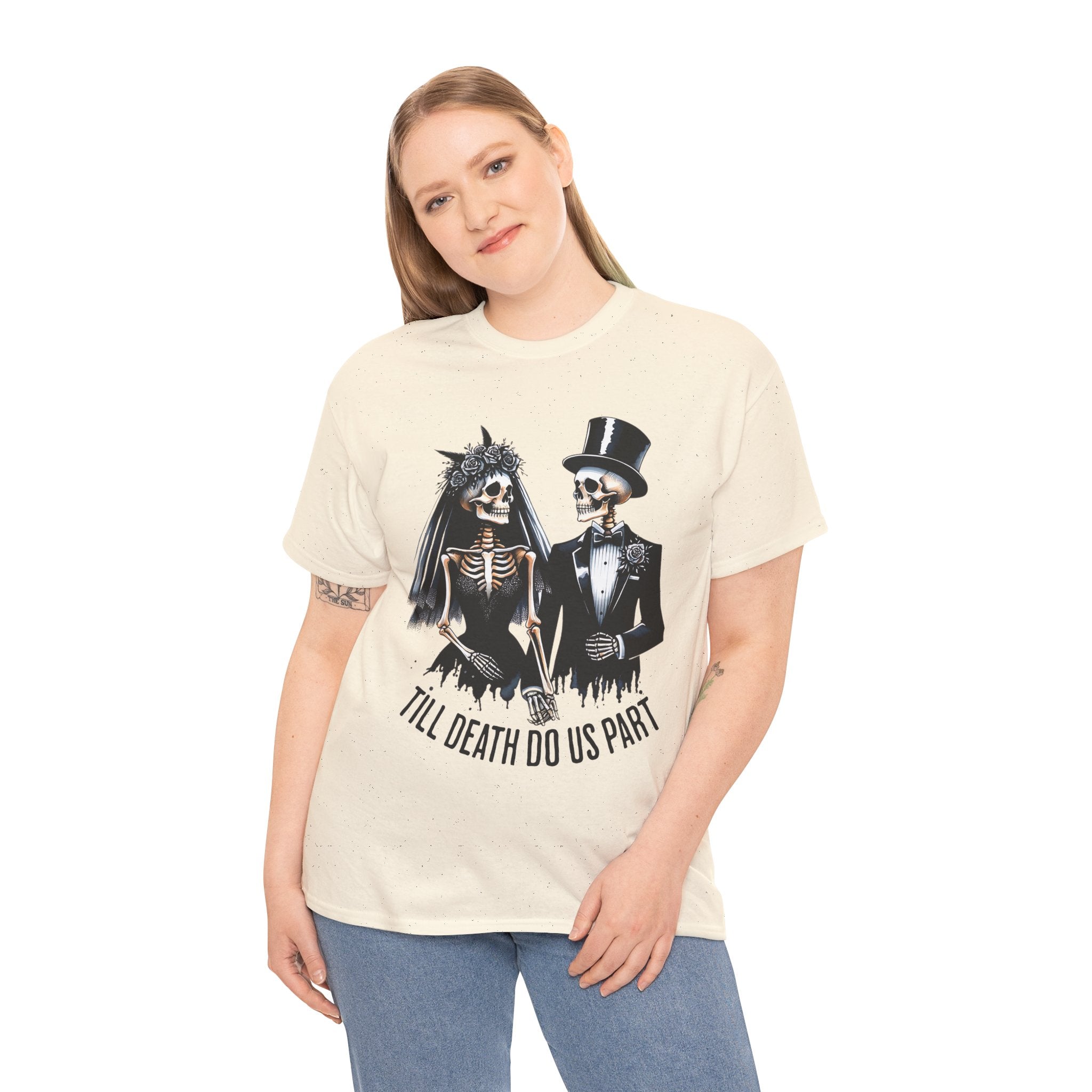 Skeleton Bride and Groom Wedding. Til Death, Tee - Horror Graphic Tee, Unisex Cotton Shirt, Halloween Costume, Horror Movie Gift, Spooky T-Shirt, Horror Fan Apparel