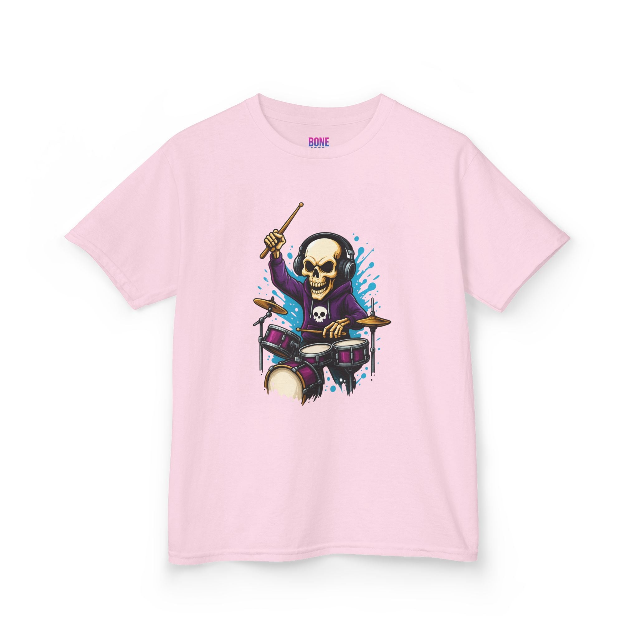 Bone Jams MC Bonez Kids Tee | Drummer Edition | Halloween Costume, Birthday Gift & Drop Dead Beats Apparel