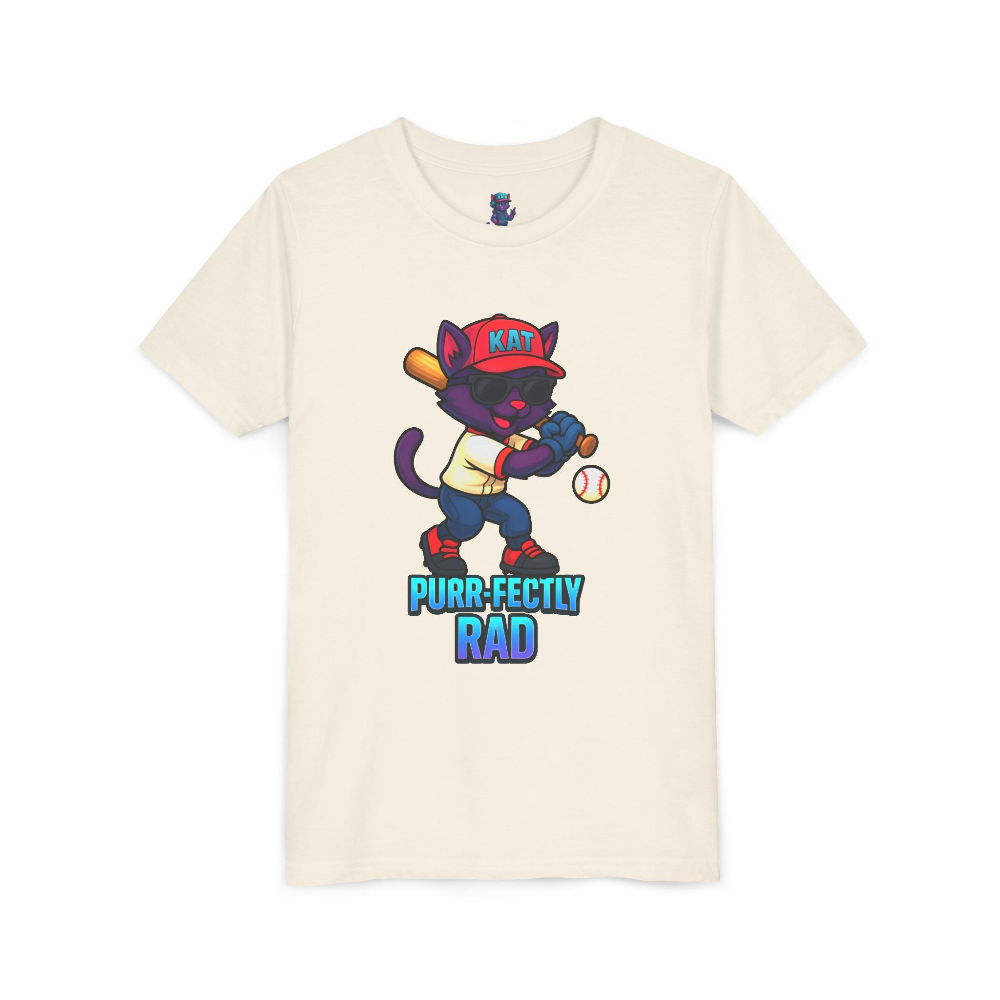 DJ KAT PAWS – Purr-fectly Rad Baseball Youth Tee | Fun Kids Graphic Shirt, Cool Cat Design, Perfect for Birthdays, Playdates & Sports Events