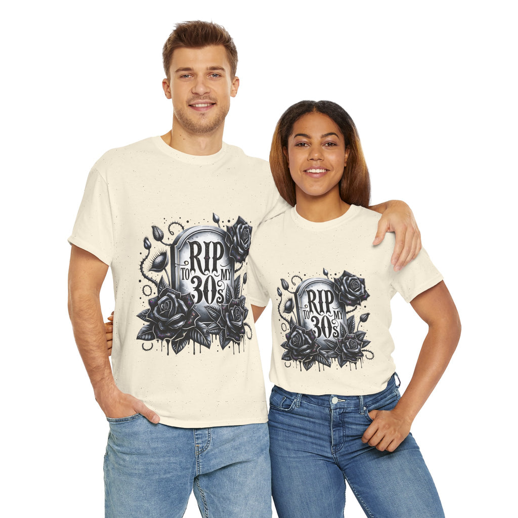 RIP to My 30s, Heavy, Unisex Graphic Shirt, Birthday Gift, Casual Wear, Vintage Style, Floral Design T-shirt