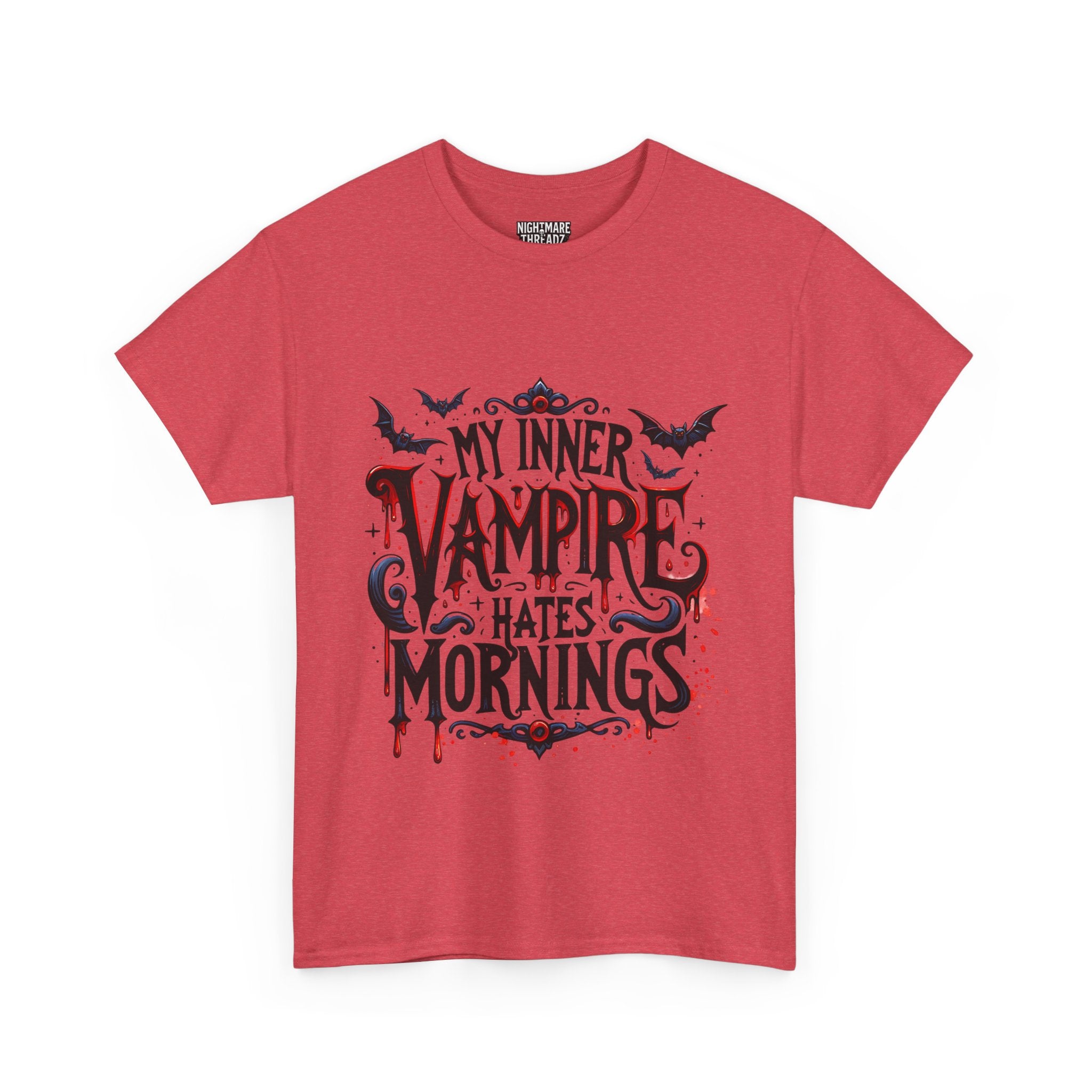 My Inner Vampire Hates Mornings, Tee - Unisex Heavy Cotton Shirt for Halloween, Gifts, Casual Wear, Funny T-Shirt, Vampire Lover Apparel