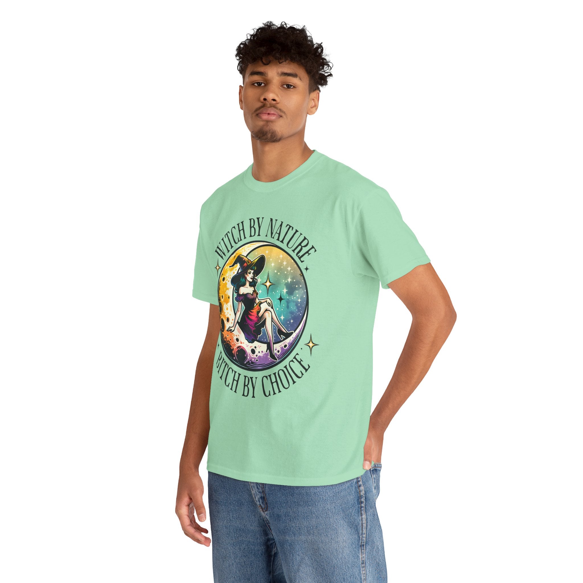 Witchy Cotton Tee - "Witch by Nature, Bitch by Choice" | Unisex Tee for Spooky Season, Boho Fashion, Festival Wear, Gift for Witches