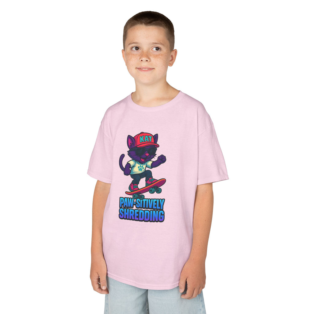 DJ KAT PAWS - Fun Skater Cat Design, Youth Summer T-Shirt, Cool Kids Apparel, Birthday Gift, Trendy Casual Wear