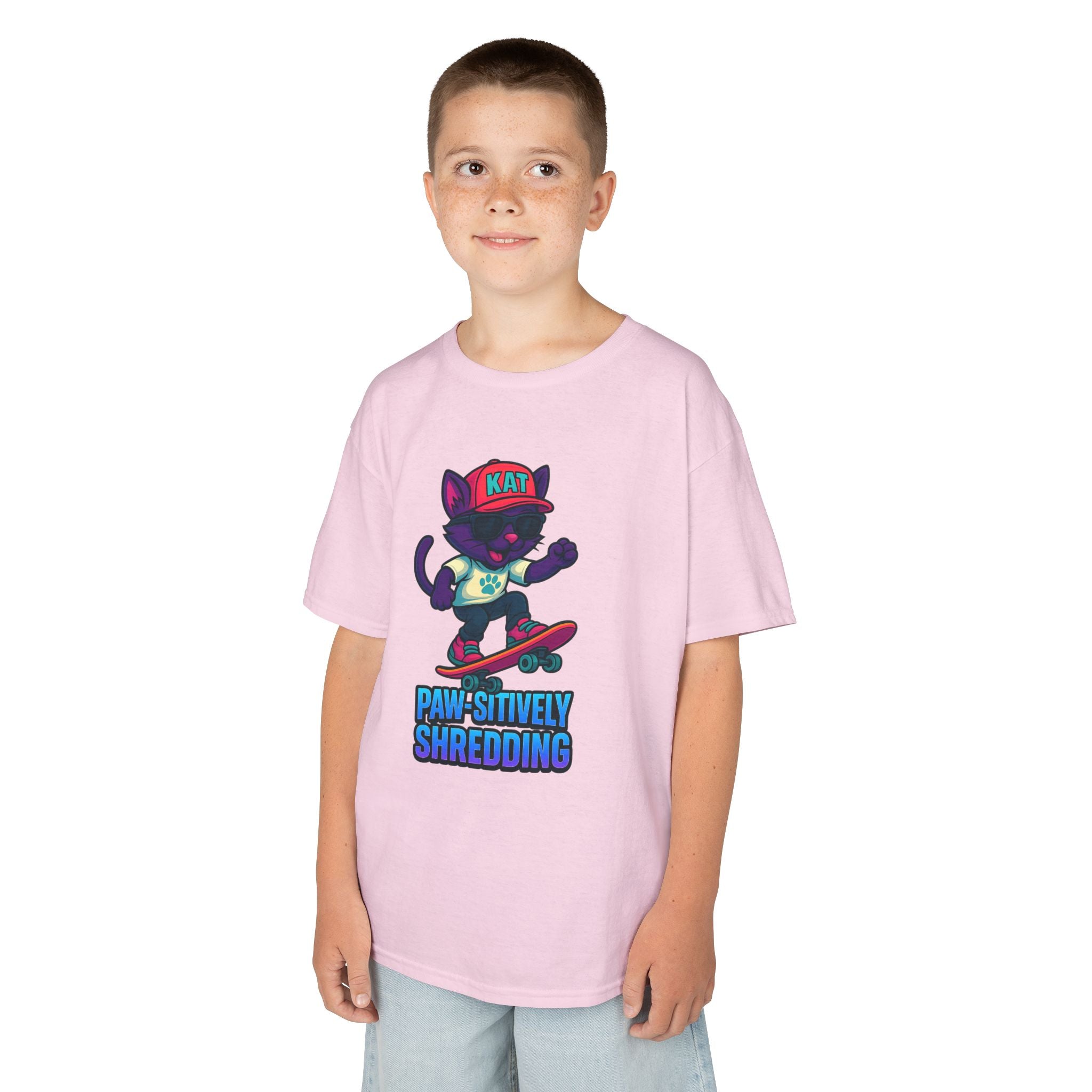 DJ KAT PAWS - Fun Skater Cat Design, Youth Summer T-Shirt, Cool Kids Apparel, Birthday Gift, Trendy Casual Wear