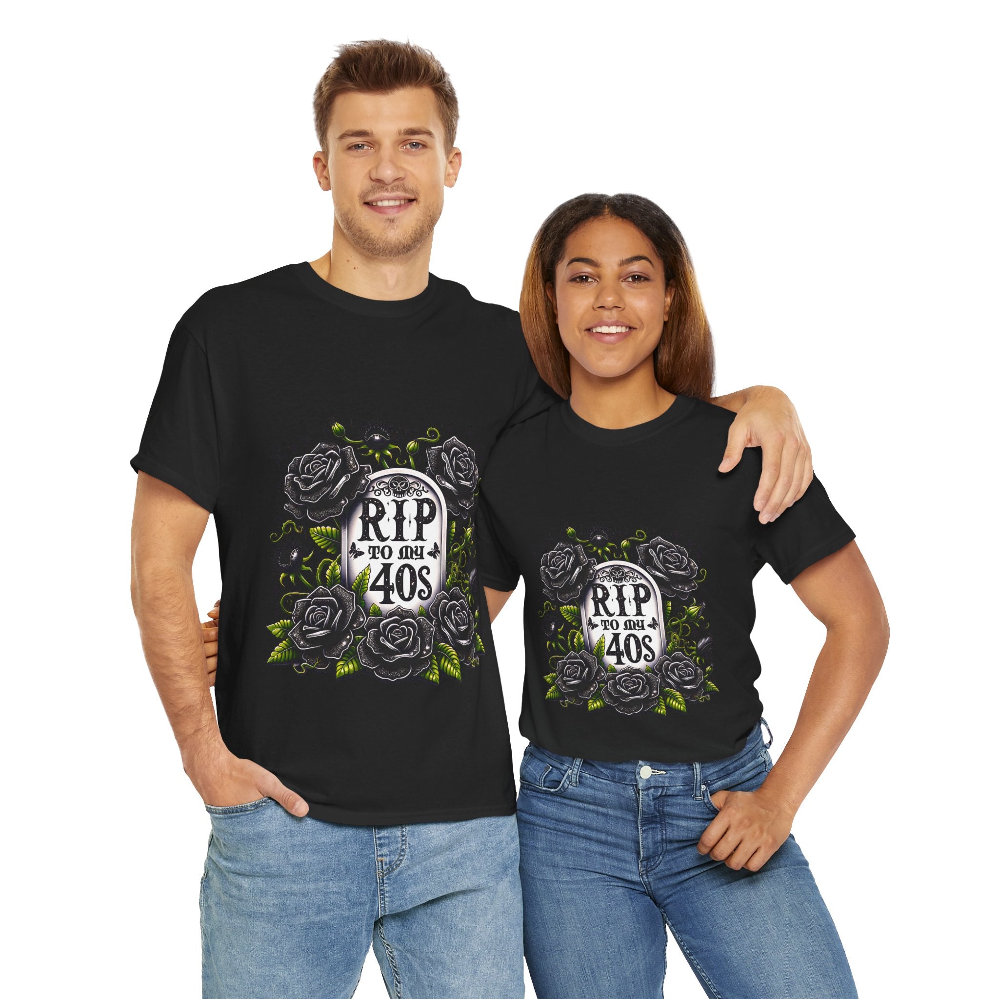 RIP to My 40s Tee, Heavy, Unisex Graphic Shirt, Birthday Gift, Casual Wear, Vintage Style, Floral Design T-shirt