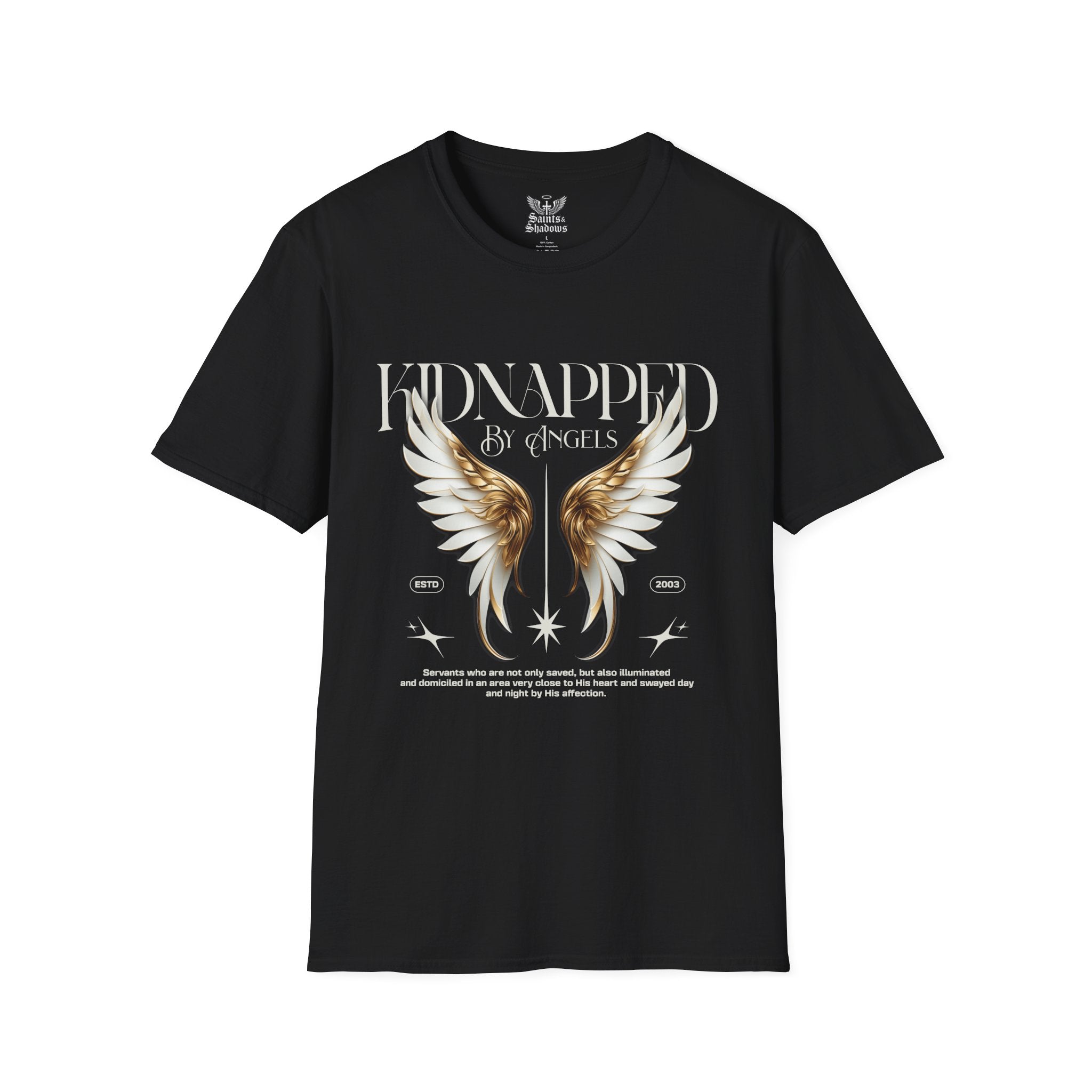 Saints and Shadows - Kidnapped, Angelic Artwork Unisex Softstyle T-Shirt, Casual Wear