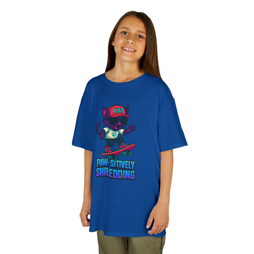 DJ KAT PAWS - Fun Skater Cat Design, Youth Summer T-Shirt, Cool Kids Apparel, Birthday Gift, Trendy Casual Wear