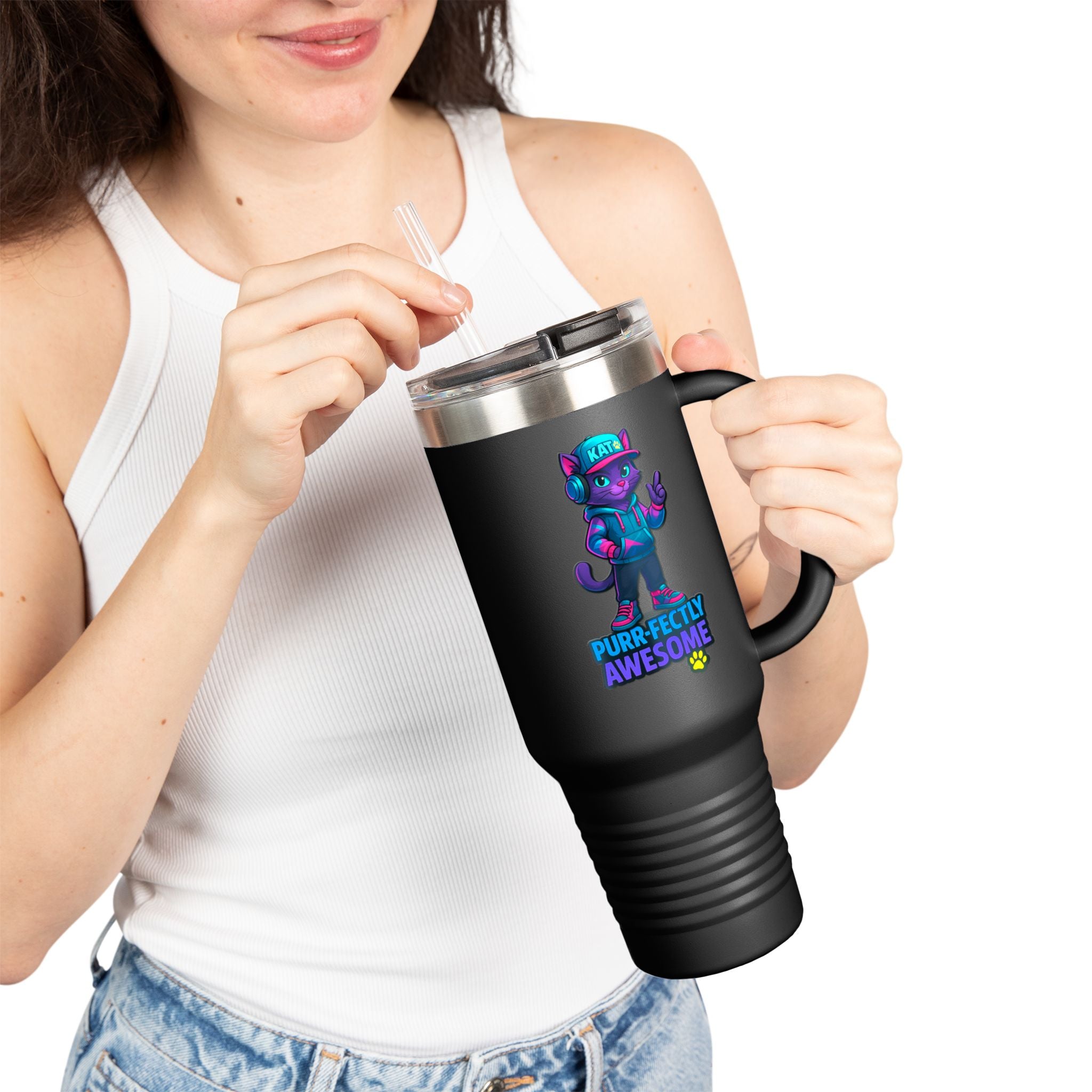 DJ KAT Paws - Purr-fectly Awesome Insulated Travel Mug, 40oz
