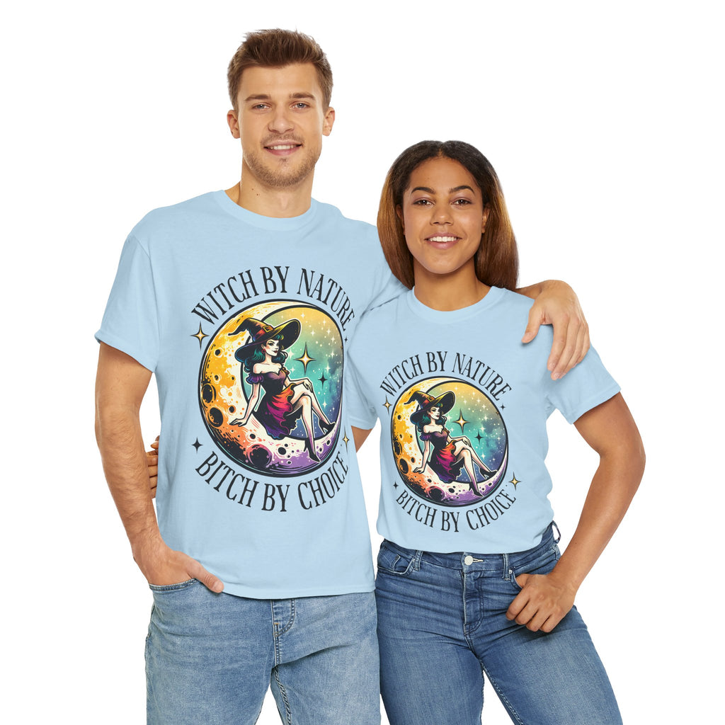 Witchy Cotton Tee - "Witch by Nature, Bitch by Choice" | Unisex Tee for Spooky Season, Boho Fashion, Festival Wear, Gift for Witches