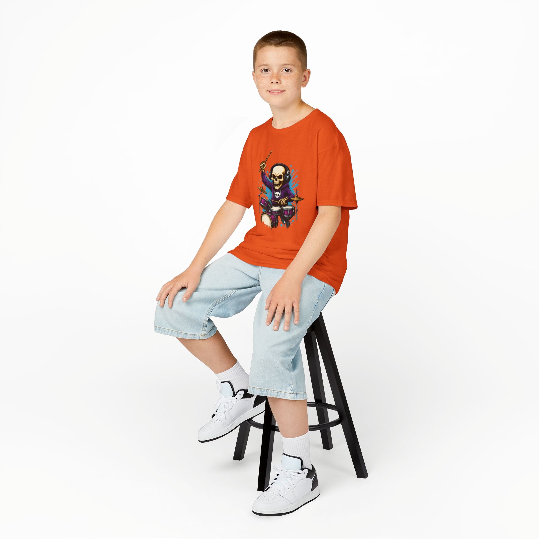 Bone Jams MC Bonez Kids Tee | Drummer Edition | Halloween Costume, Birthday Gift & Drop Dead Beats Apparel