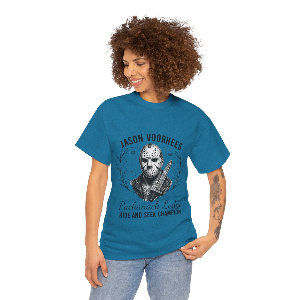 Jason Voorhees 'Hide and Seek Champion'  - Horror Graphic Tee, Unisex Cotton Shirt, Halloween Costume, Horror Movie Gift, Spooky T-Shirt, Horror Fan Apparel