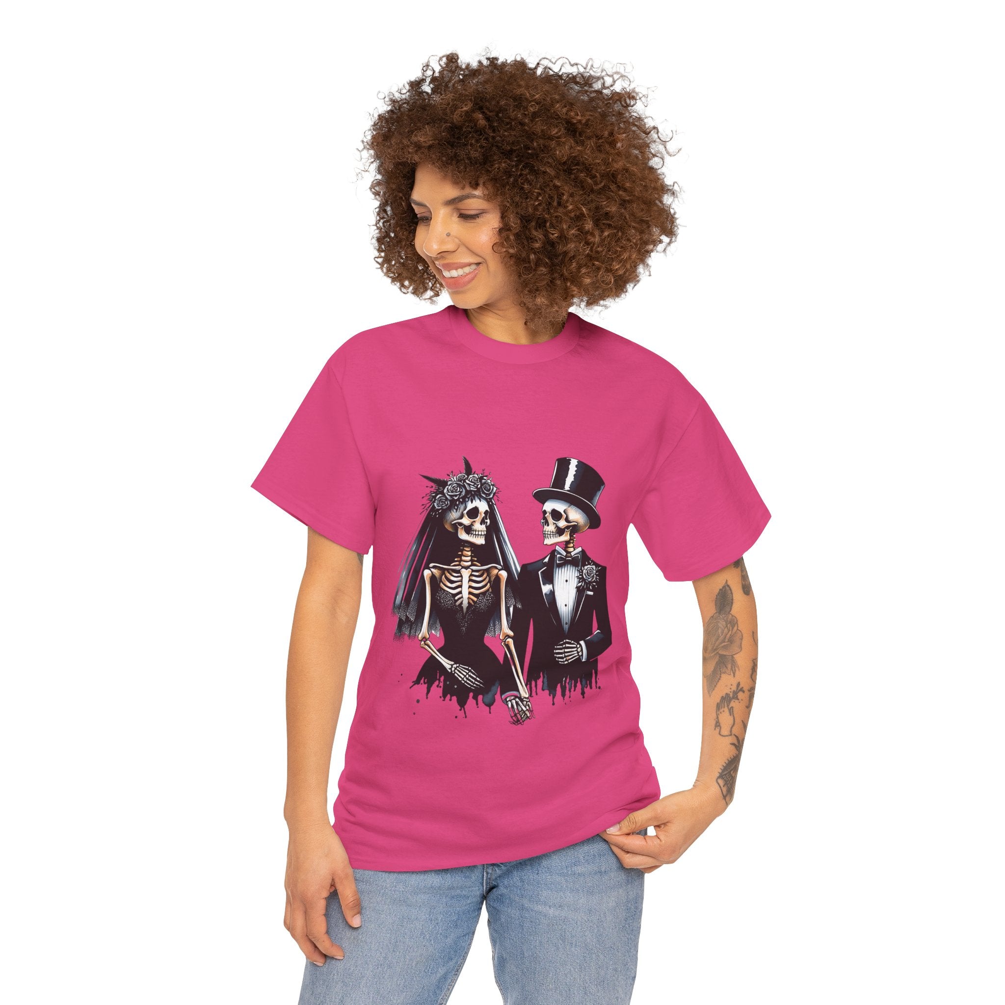 Skeleton Bride and Groom Wedding Tee - Horror Graphic Tee, Unisex Cotton Shirt, Halloween Costume, Horror Movie Gift, Spooky T-Shirt, Horror Fan Apparel