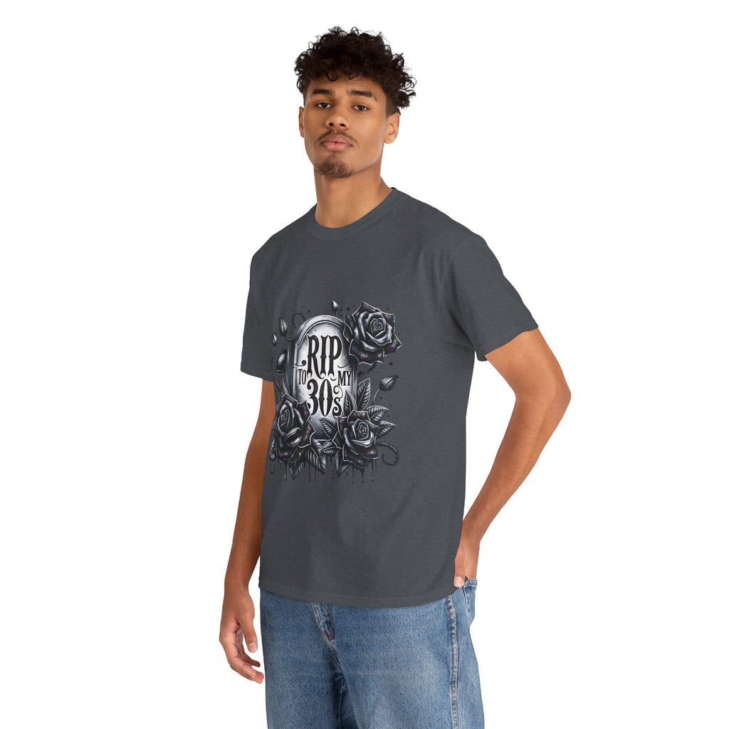 RIP to My 30s, Heavy, Unisex Graphic Shirt, Birthday Gift, Casual Wear, Vintage Style, Floral Design T-shirt