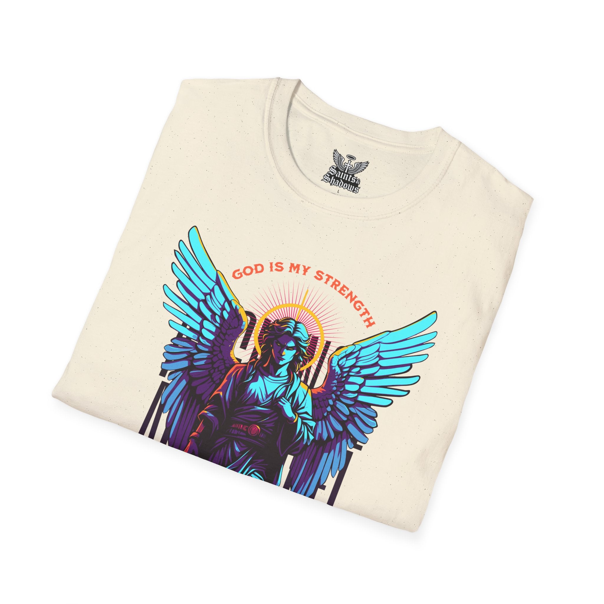 Saints and Shadows - St. Gabriel, Angelic Artwork Unisex Softstyle T-Shirt, Casual Wear