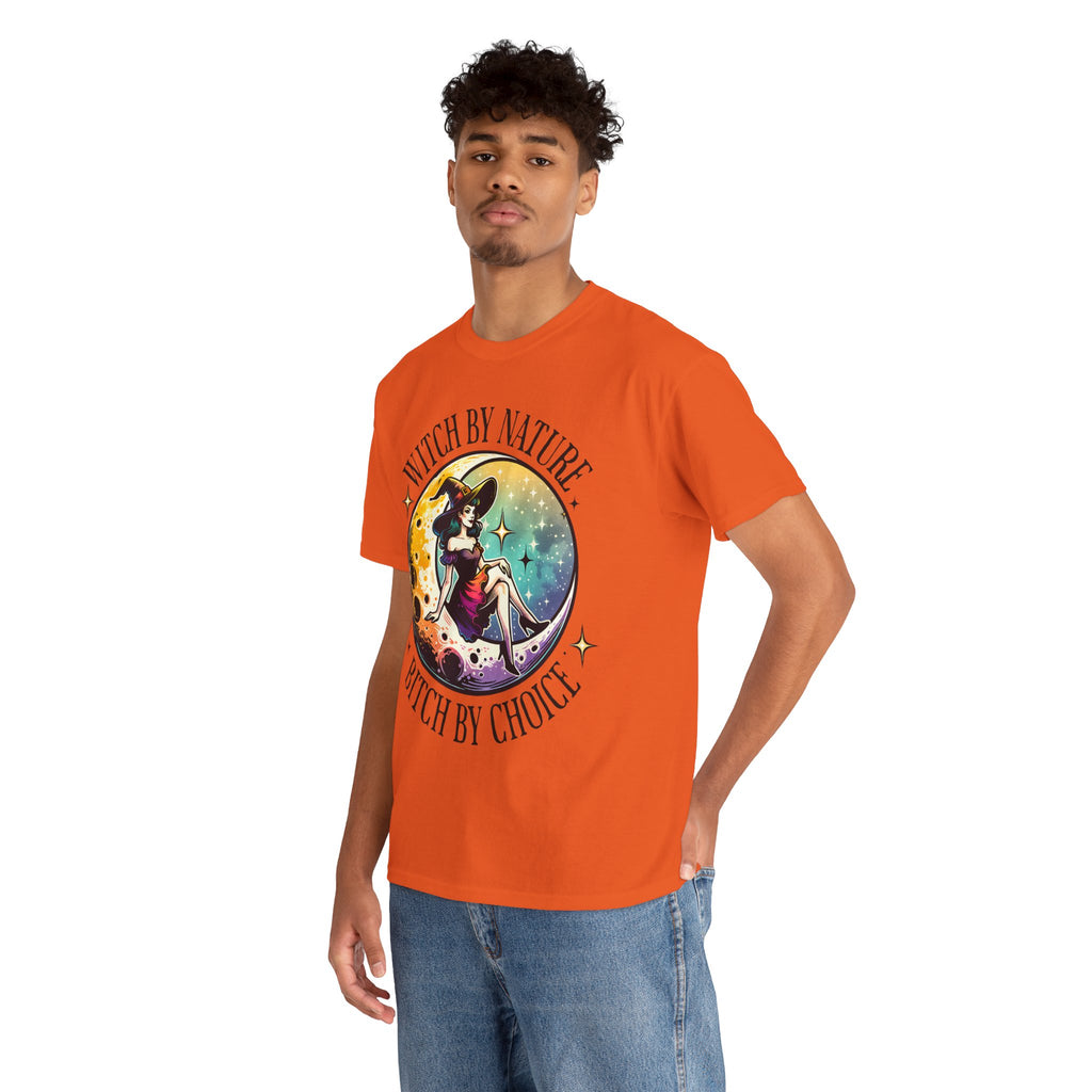 Witchy Cotton Tee - "Witch by Nature, Bitch by Choice" | Unisex Tee for Spooky Season, Boho Fashion, Festival Wear, Gift for Witches