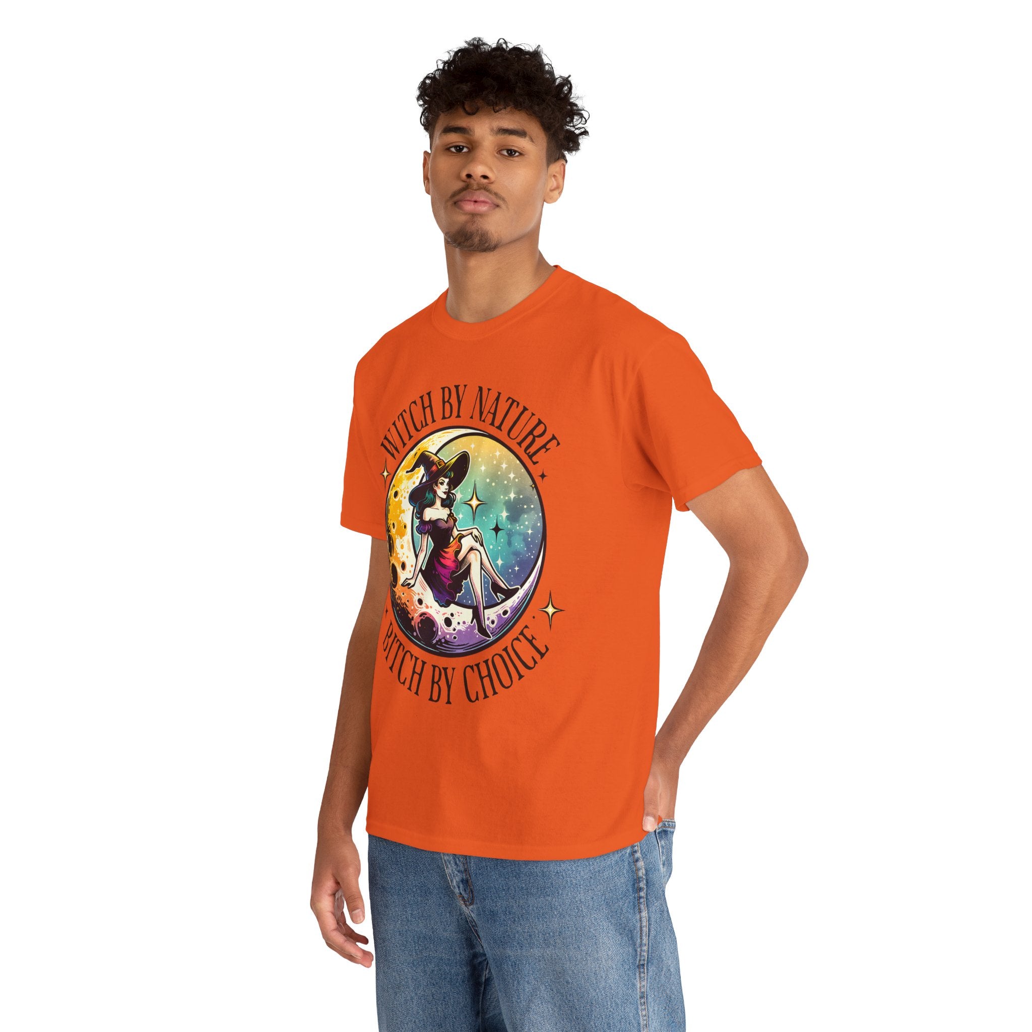 Witchy Cotton Tee - "Witch by Nature, Bitch by Choice" | Unisex Tee for Spooky Season, Boho Fashion, Festival Wear, Gift for Witches