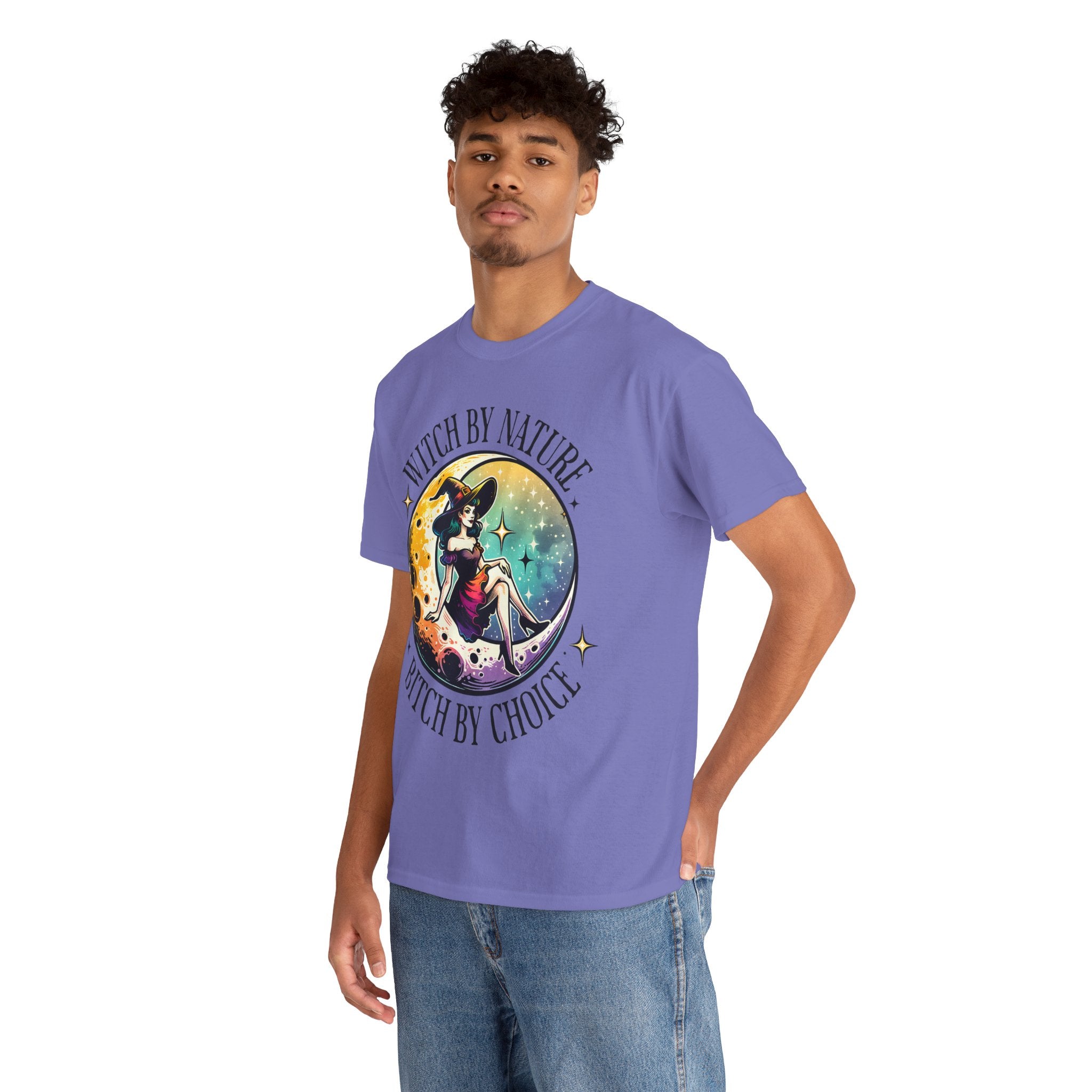 Witchy Cotton Tee - "Witch by Nature, Bitch by Choice" | Unisex Tee for Spooky Season, Boho Fashion, Festival Wear, Gift for Witches